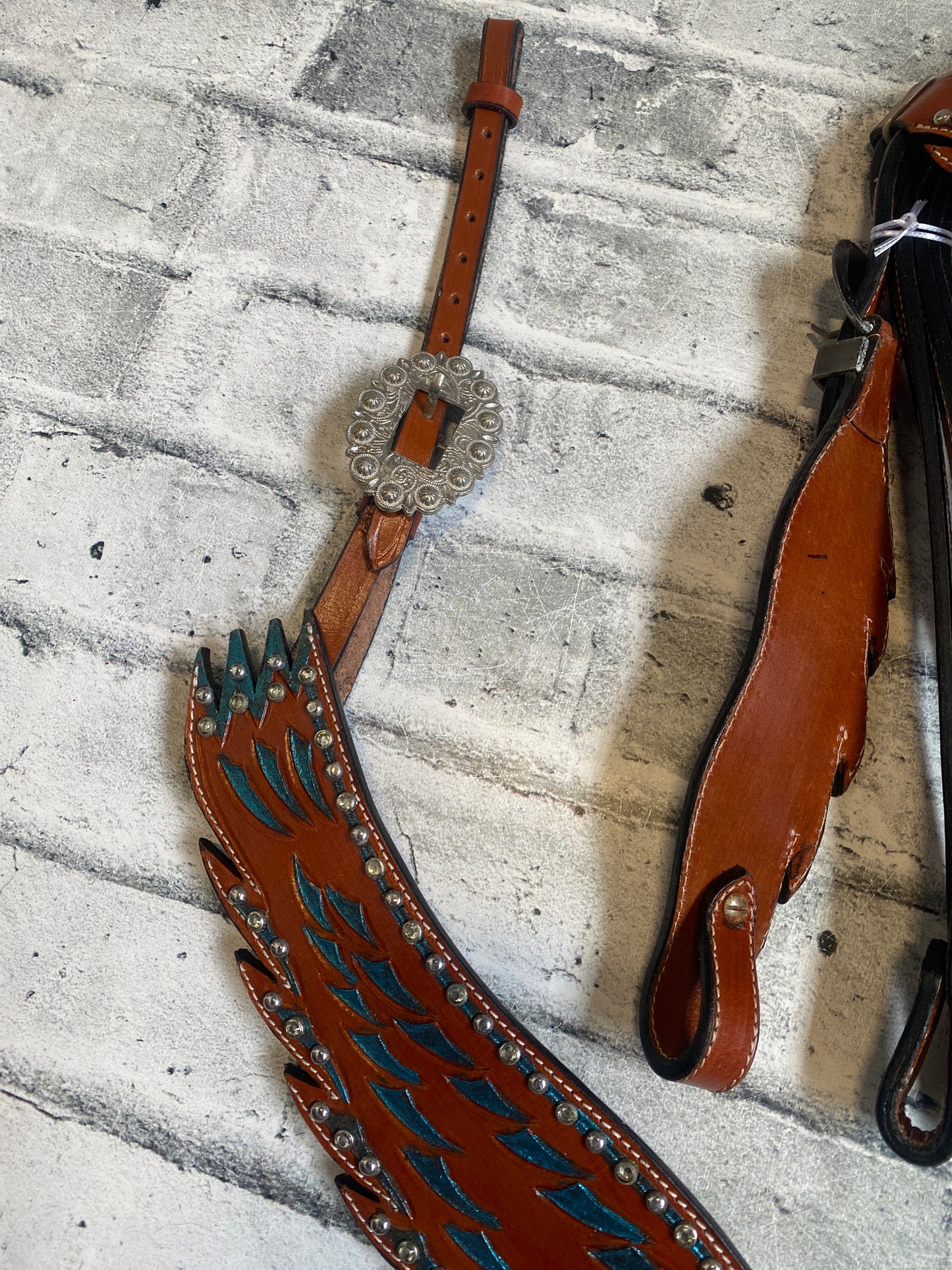 Western Blue Turquoise Wing Headstall + Reins + Breast Collar NEW