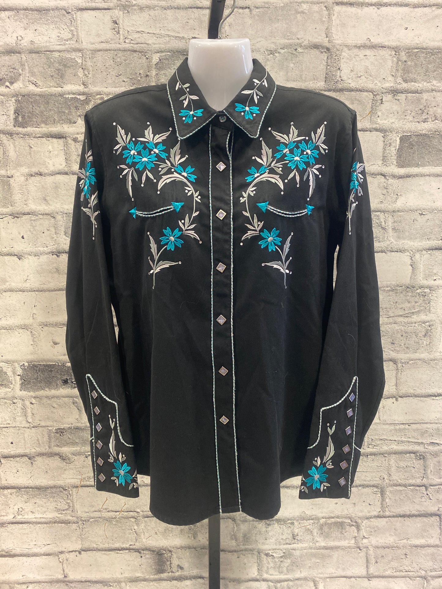Panhandle Slim Button Down LS Shirt Black/Turq L