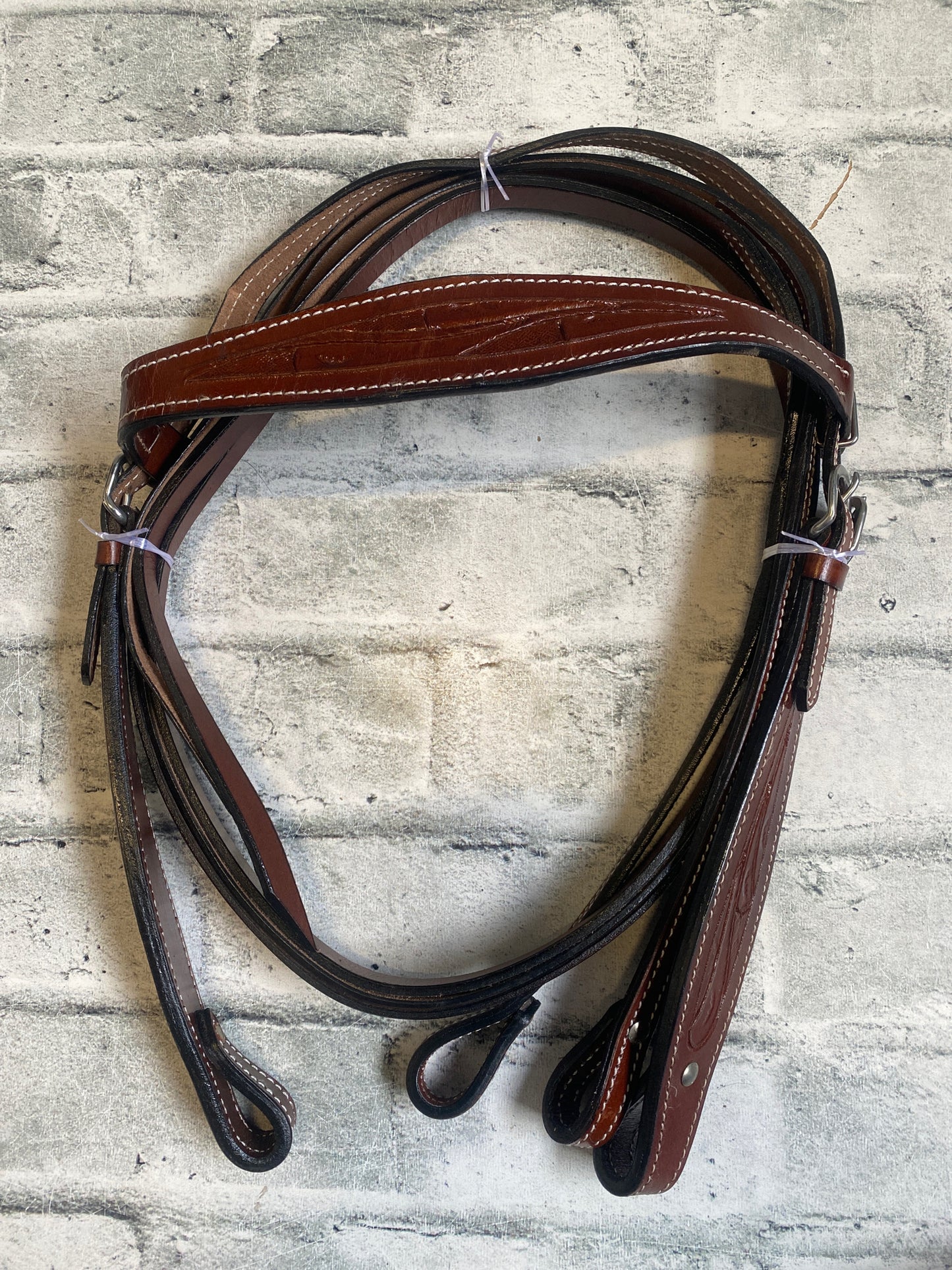 Western Tooled Leather Headstall + Reins + Breast Collar NEW