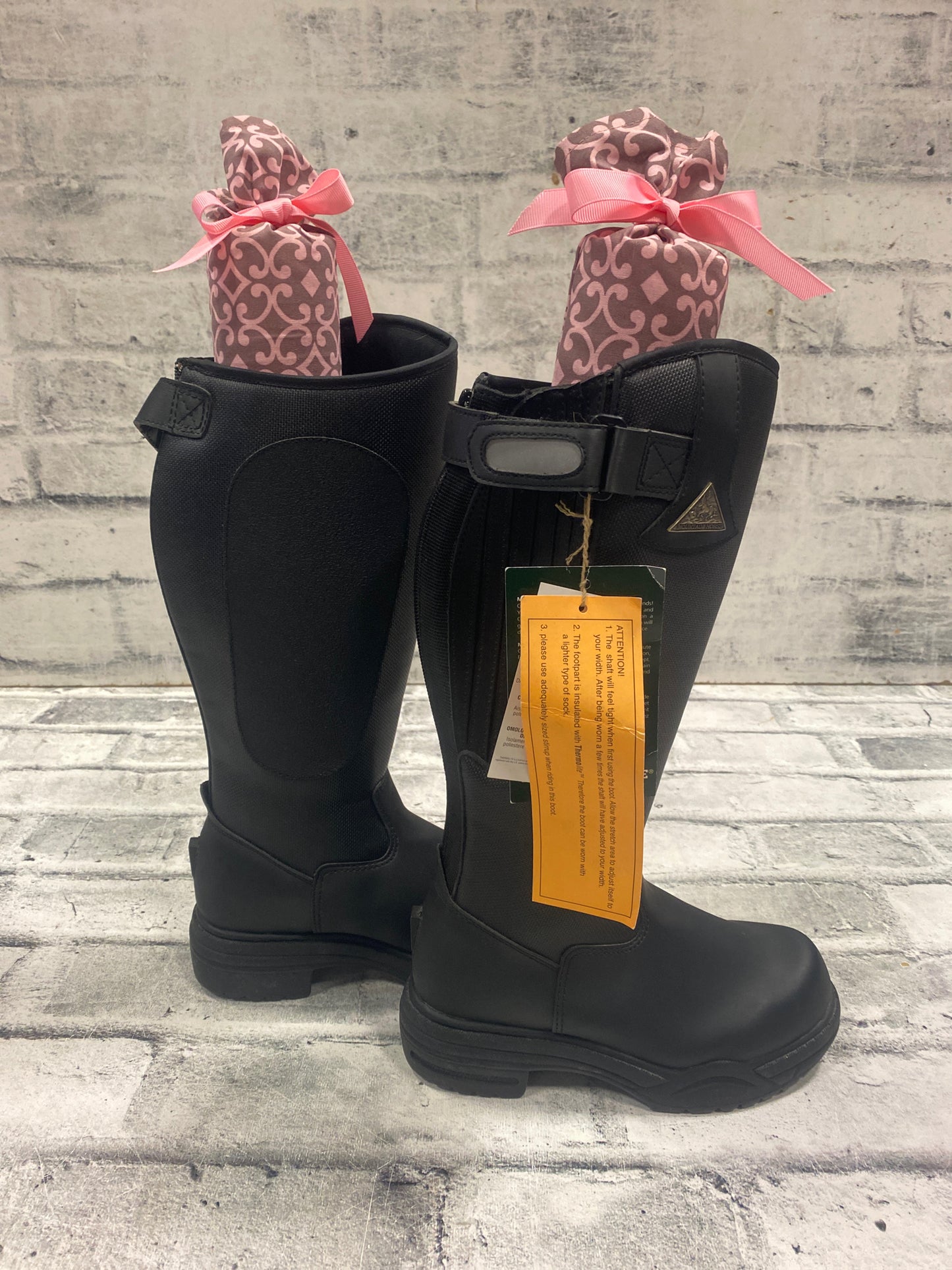 Klip Klop Kreations Childrens Boot Buddy - Pink & Brown Ornate Pattern + Pink