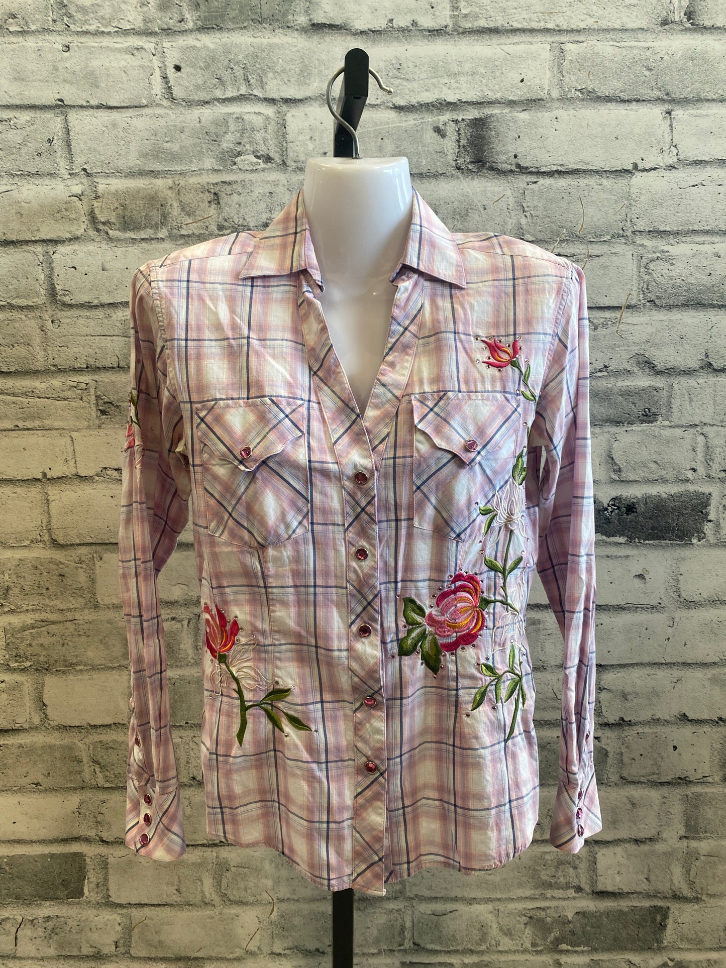 Panhandle LS Button Down Shirt Pink Plaid S