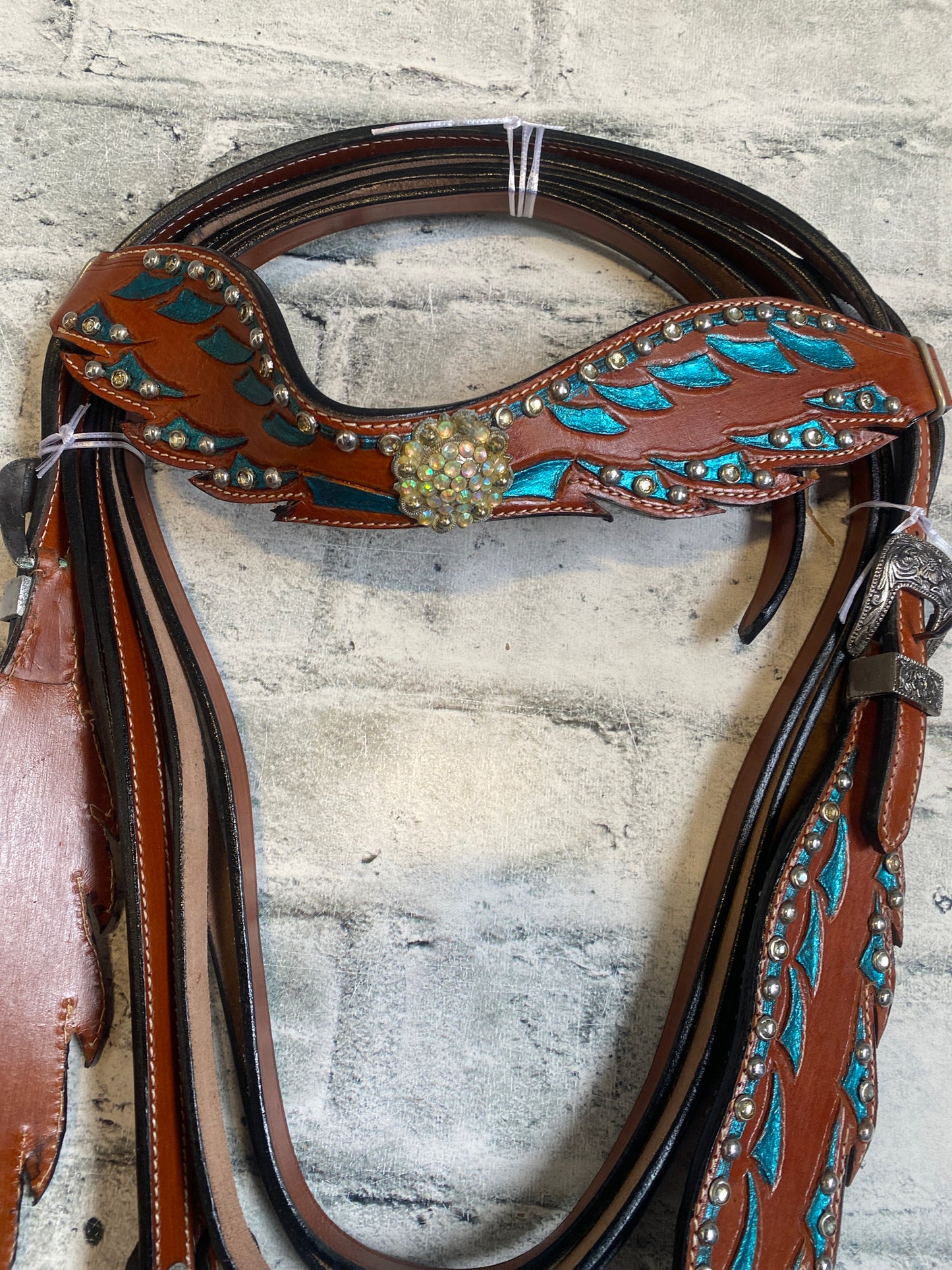 Western Blue Turquoise Wing Headstall + Reins + Breast Collar NEW