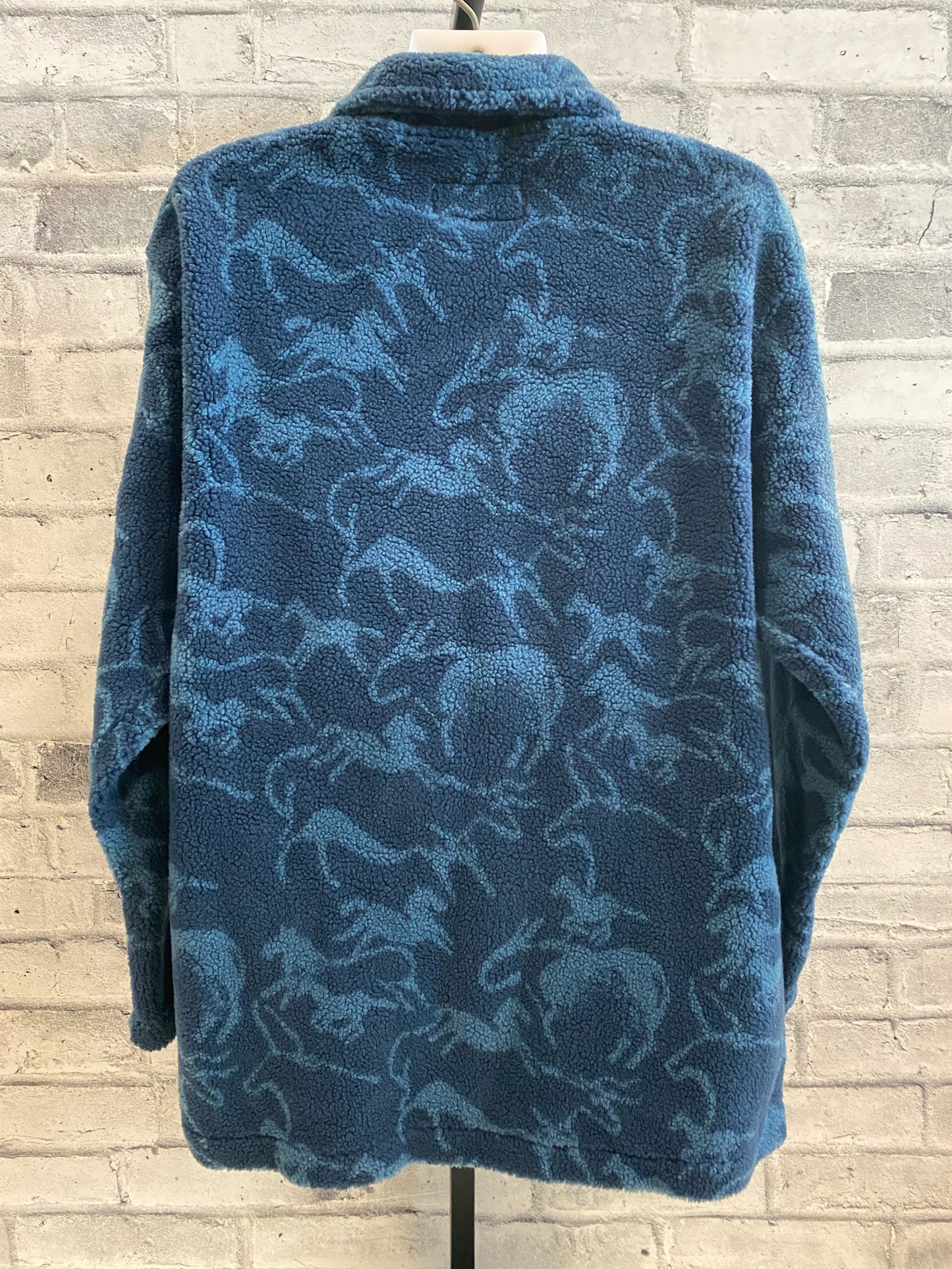 Muskoka Fleece Button Up Jacket Blue Horse Pattern L