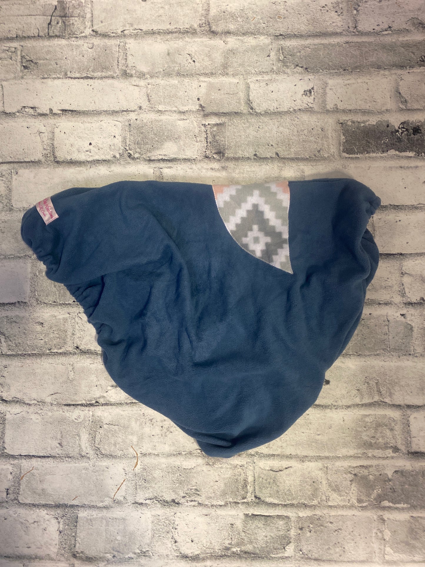 Klip Klop Kreations Fleece English Saddle Cover - Blue + Aztec Print