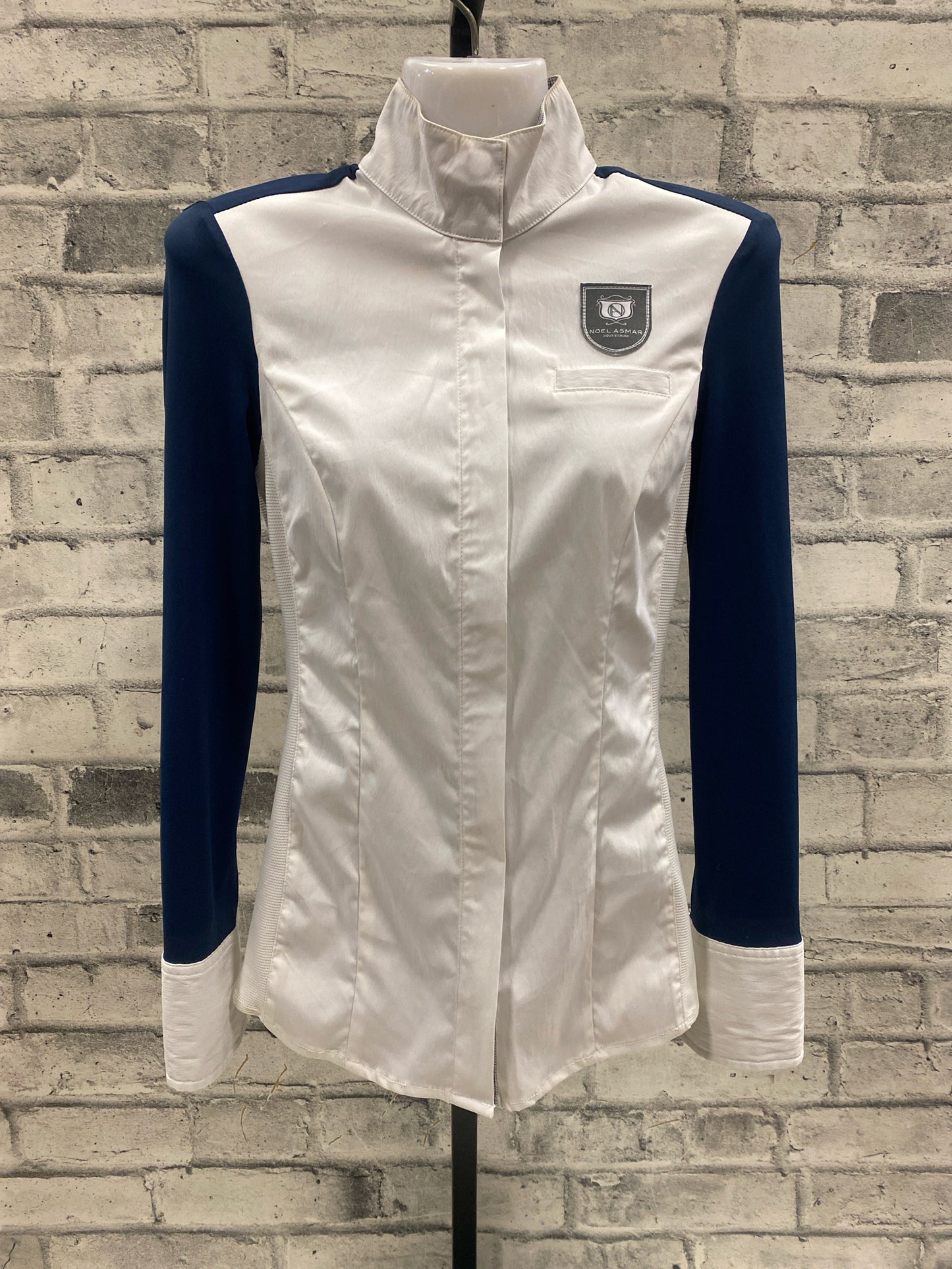 Noel Asmar Zip Up Show Shirt White & Navy XXS