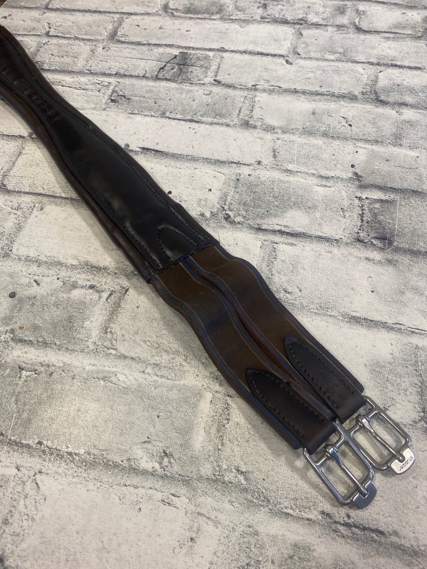 58" Stubben Leather Girth w Double Elastic Brown