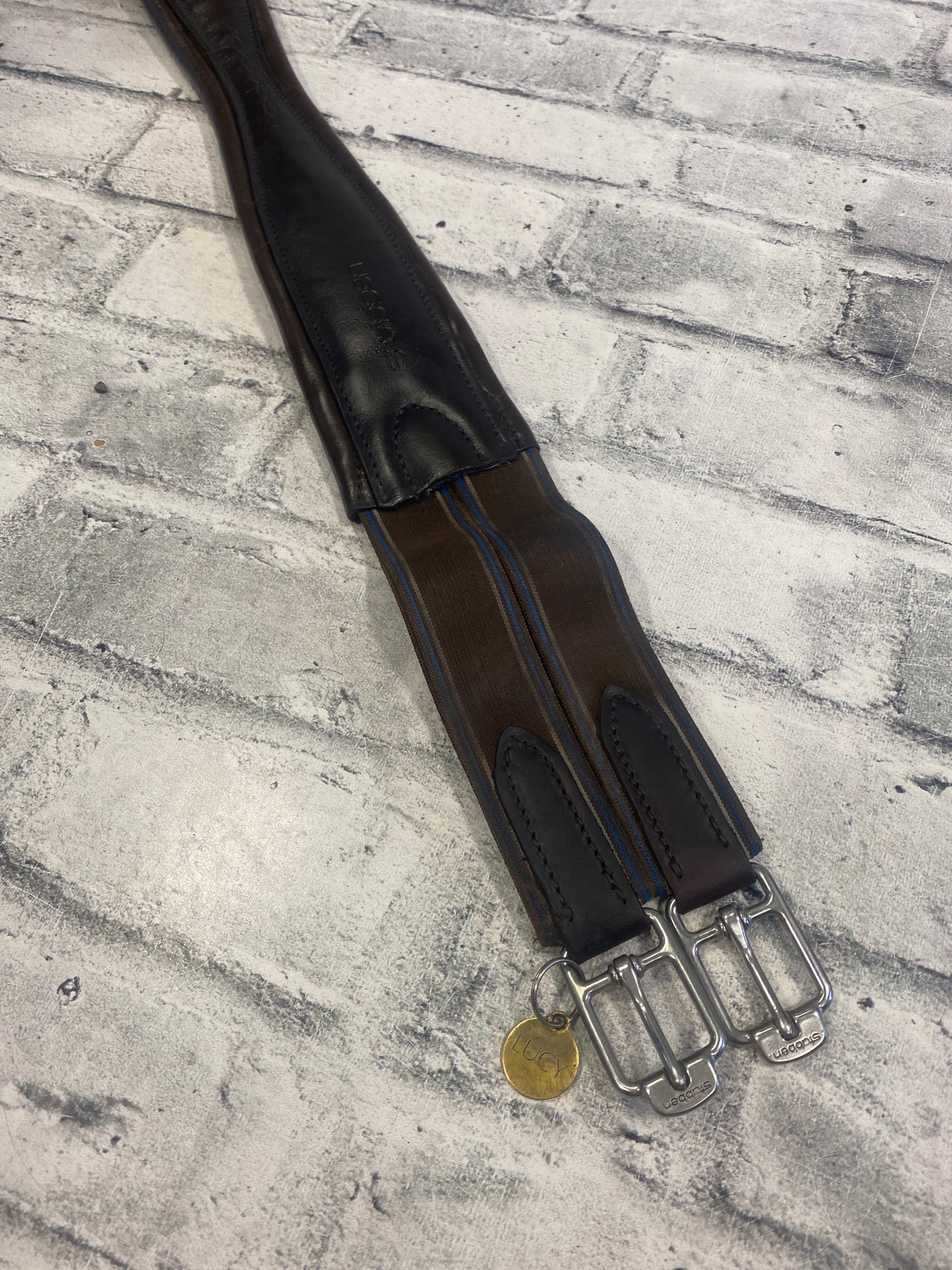 58" Stubben Leather Girth w Double Elastic Brown