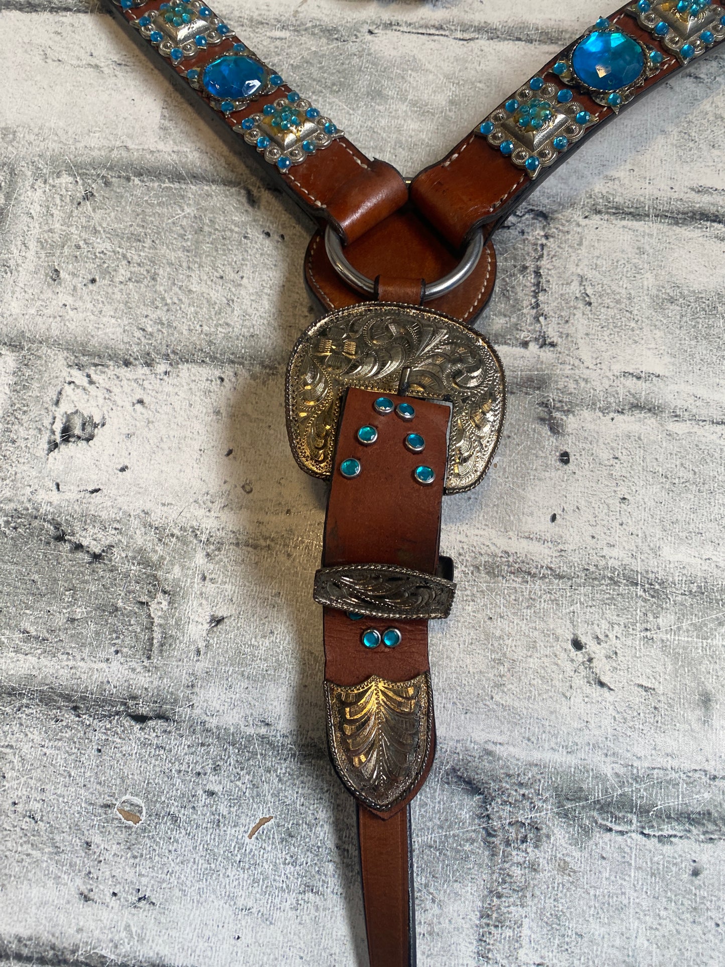 Western Blue Jewel Headstall + Reins + Breast Collar NEW