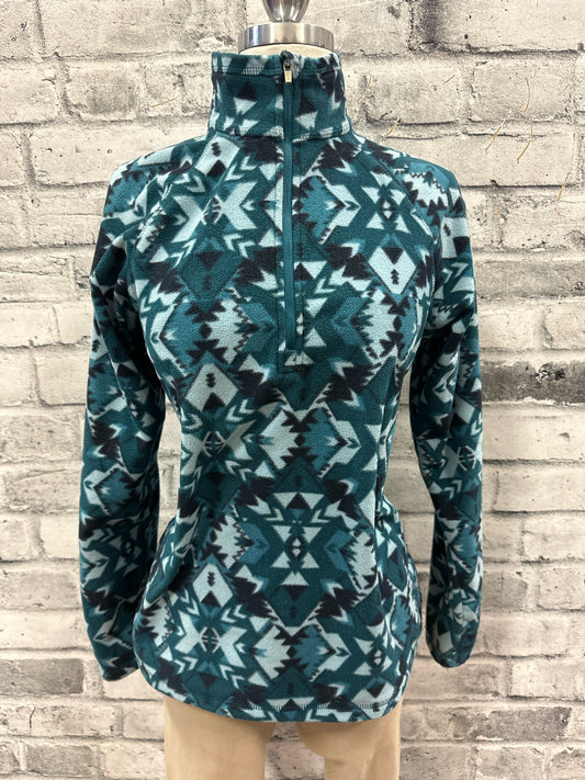 Eddie Bauer 1/4 Zip Fleece Sweater Green Print XS
