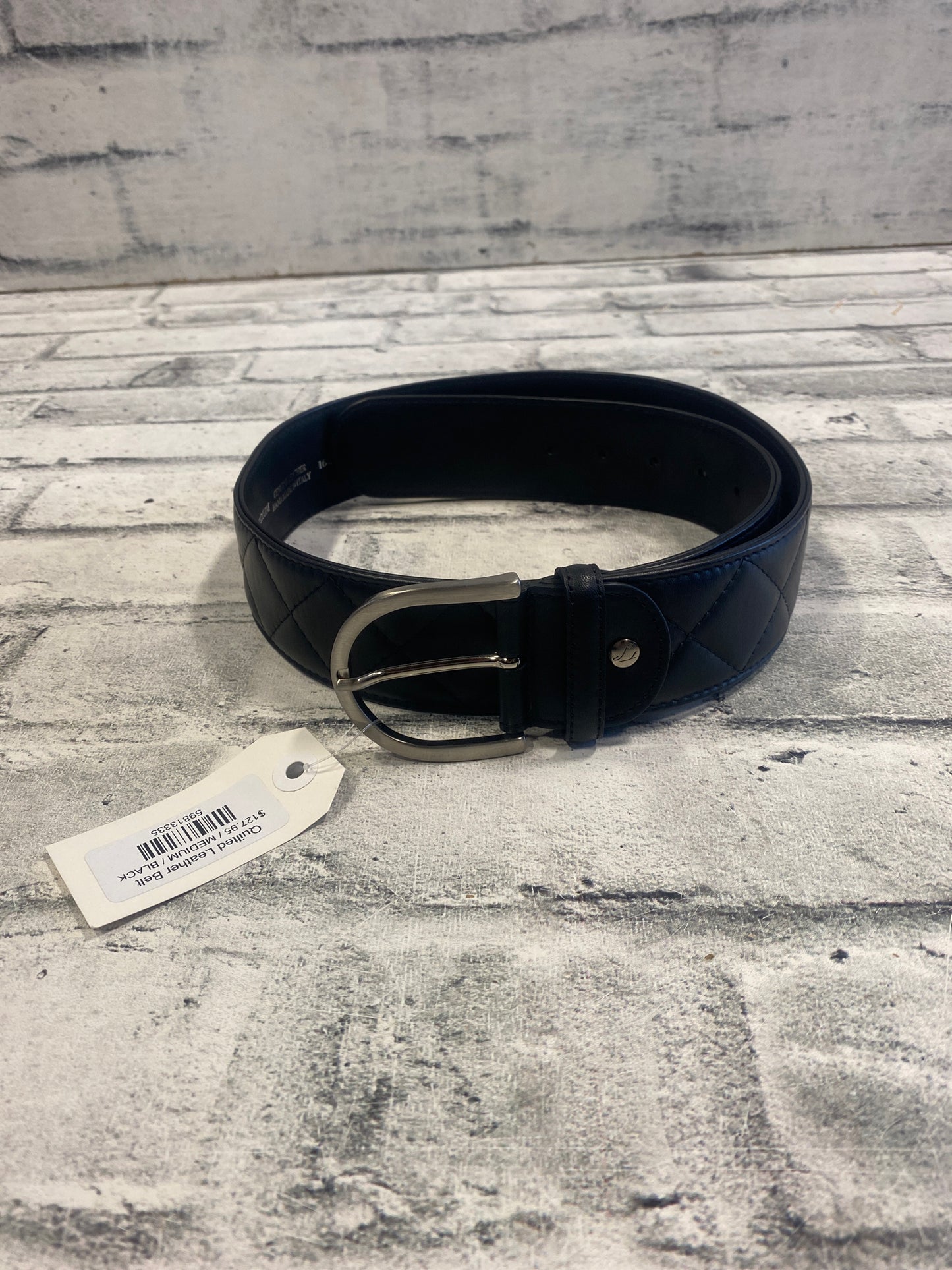 Tailored Sportsman Quilted Leather Belt Black 36 NEW
