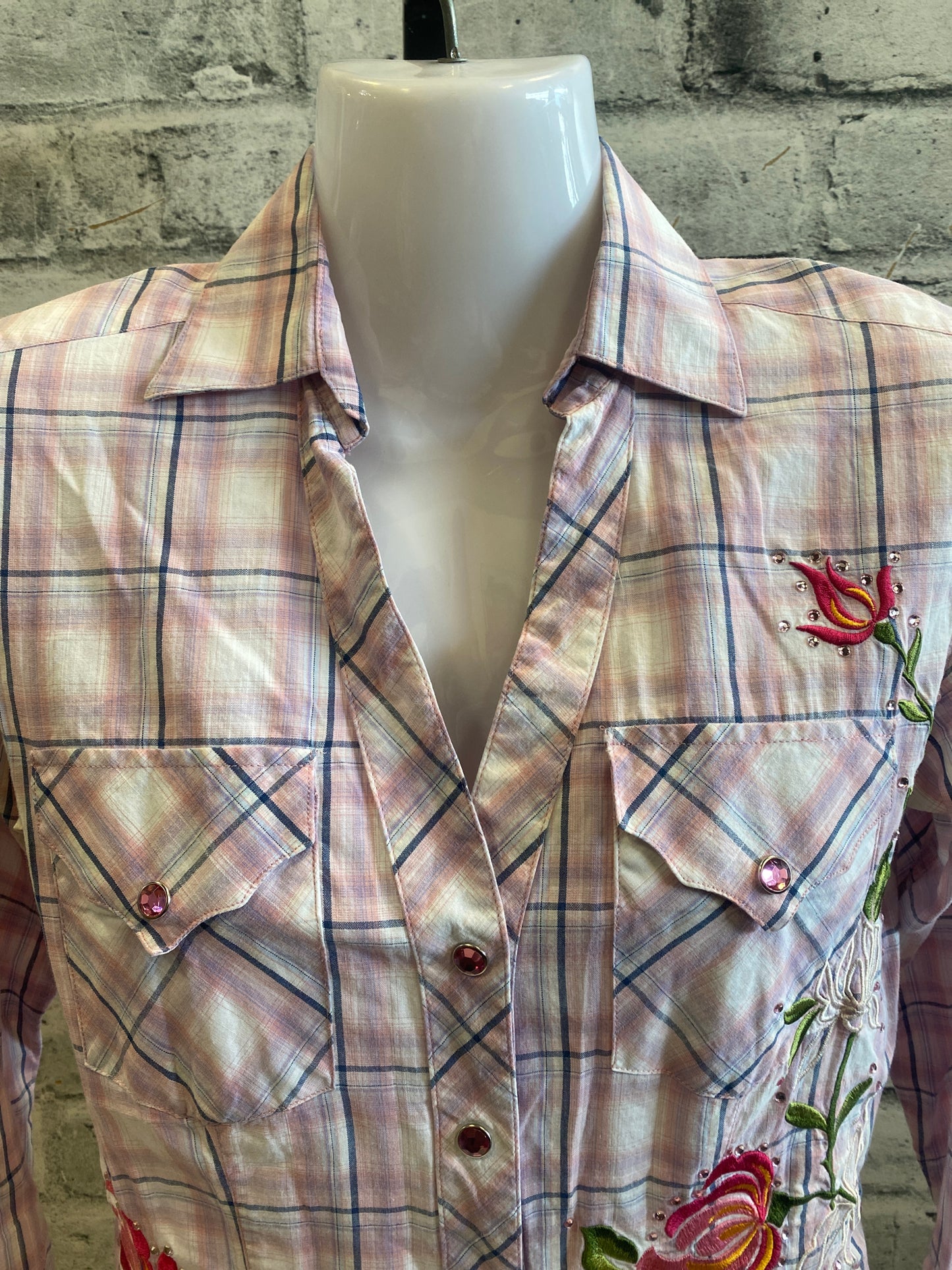 Panhandle LS Button Down Shirt Pink Plaid S