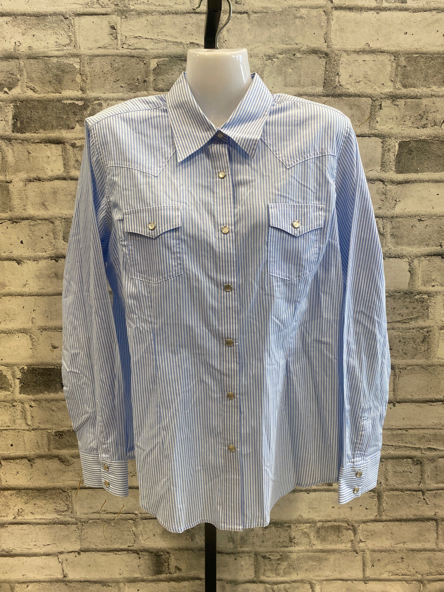 Wrangler Button Down LS Shirt Blue Stripe L