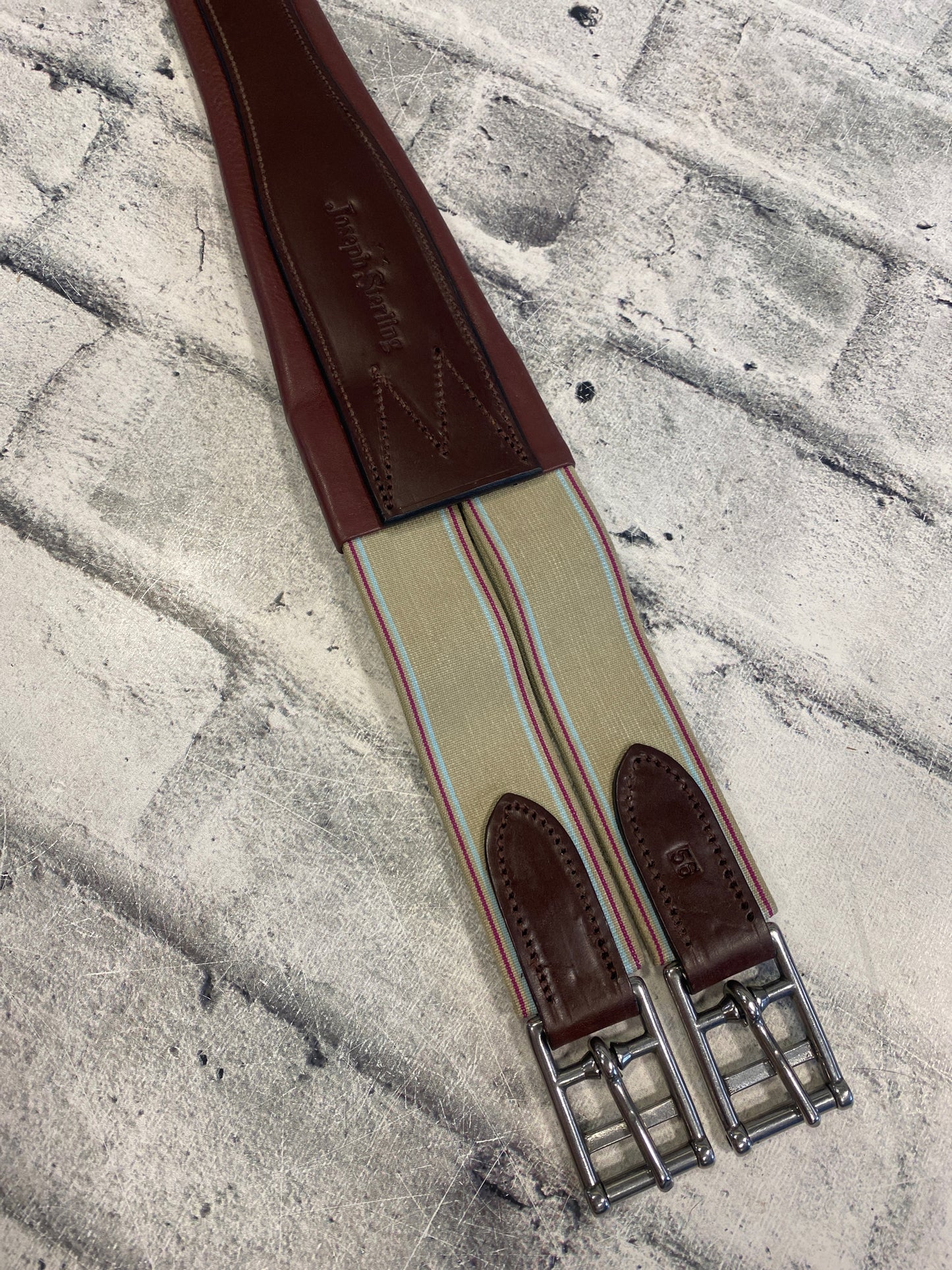 56" Joseph Sterling Leather Girth w One Side Elastic Brown