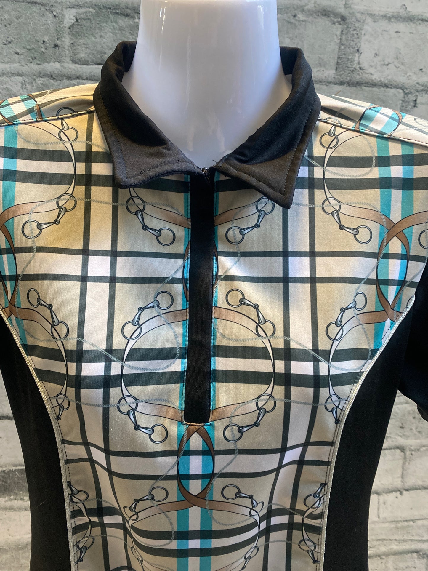 Arista Equestrian Tack Print Zip Up Polo Shirt S