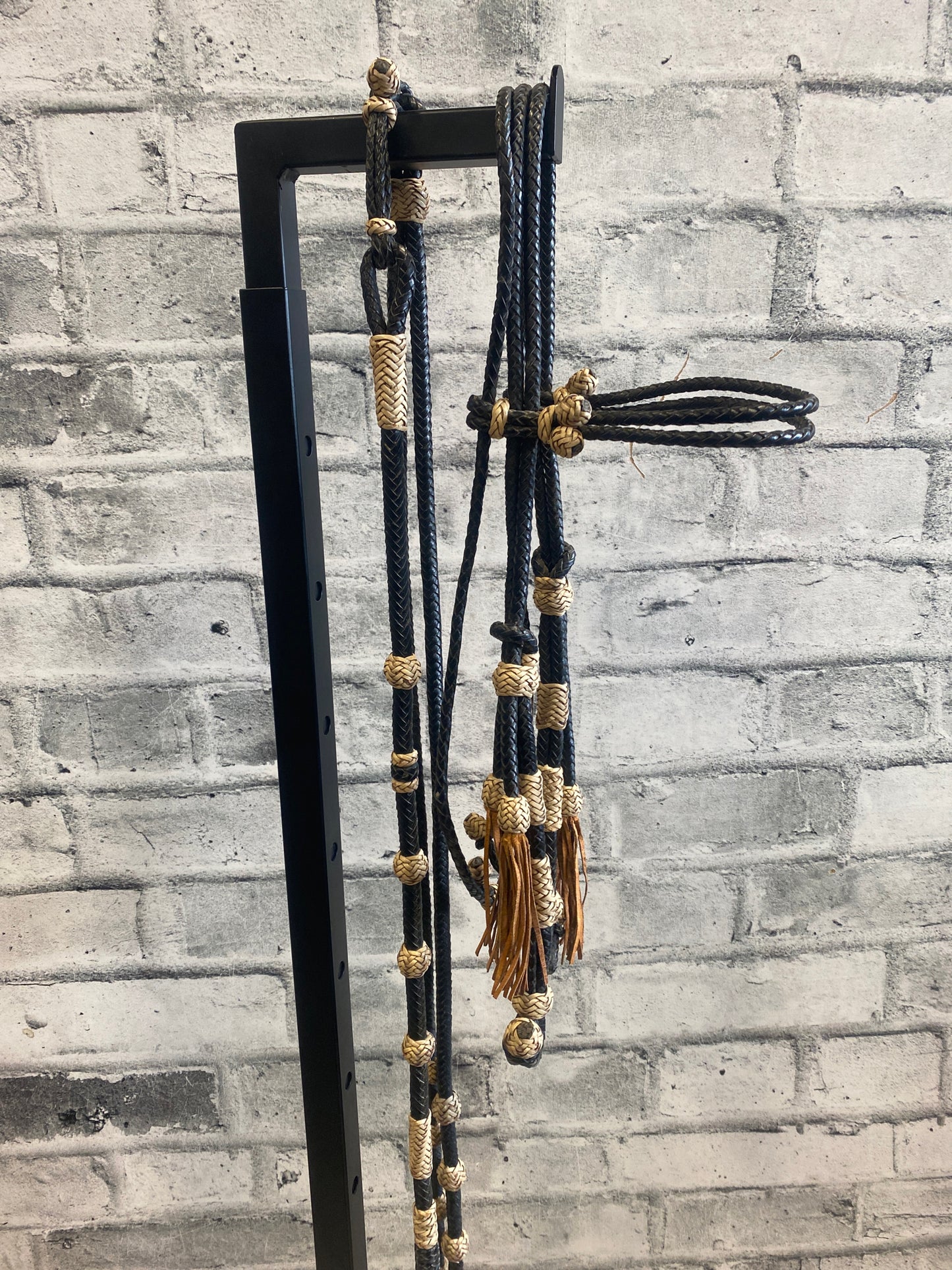 Leather Braided Headstall + Romels Black/Natural NEW