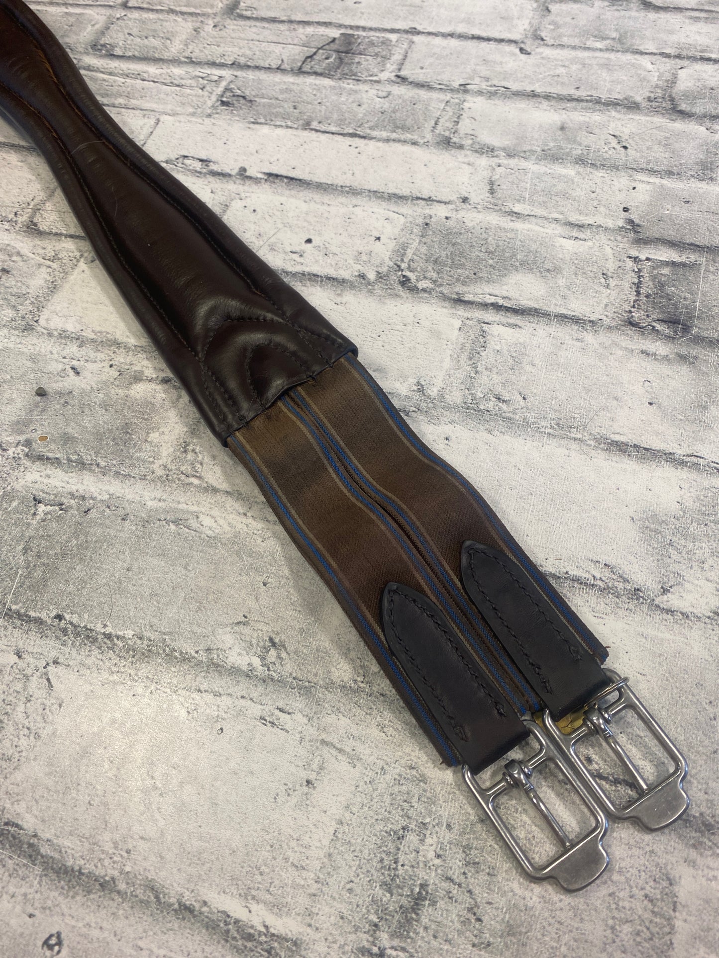 58" Stubben Leather Girth w Double Elastic Brown
