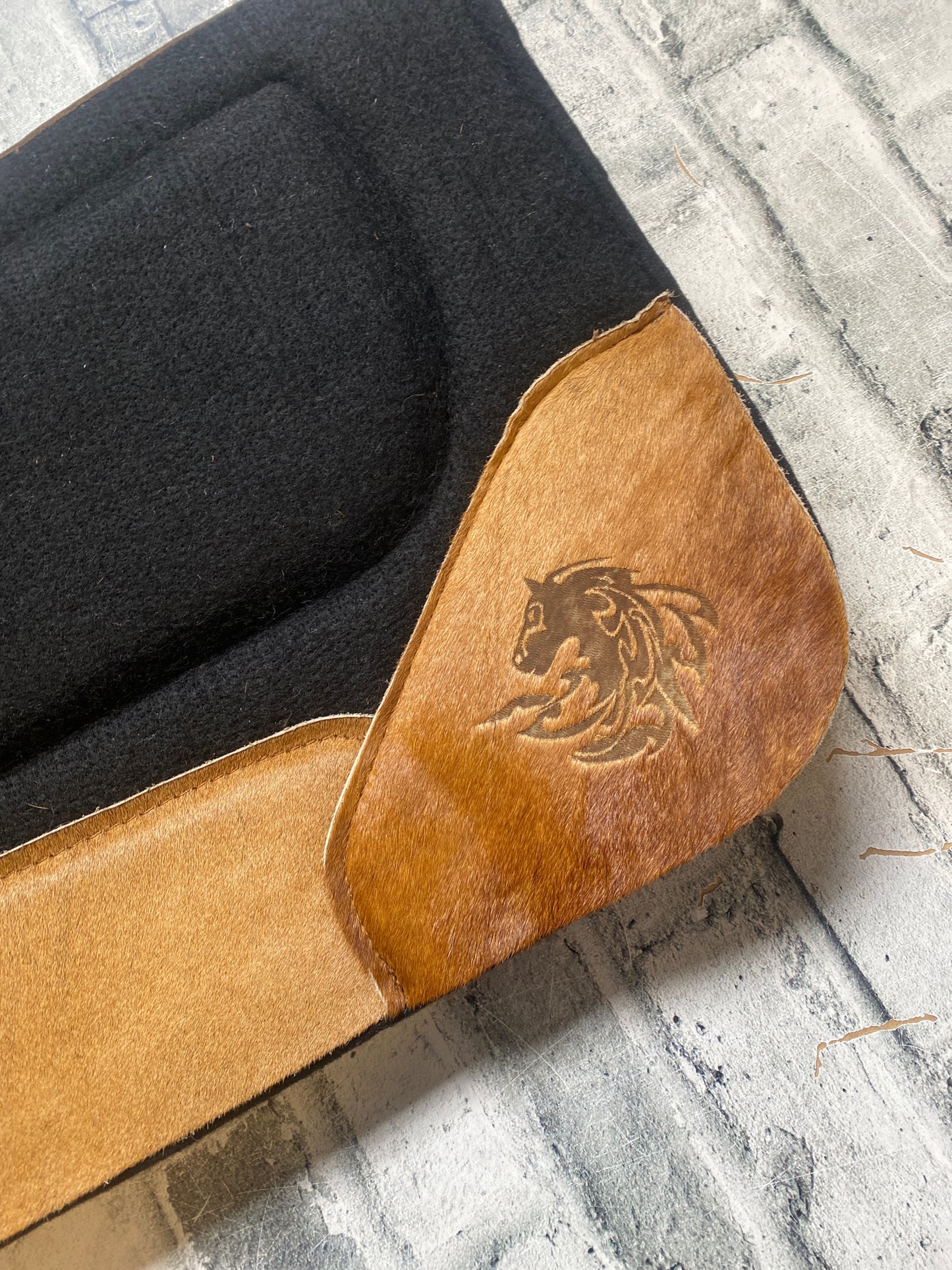 Western Wool Saddle Pad with Hair on Hide Wear Leather