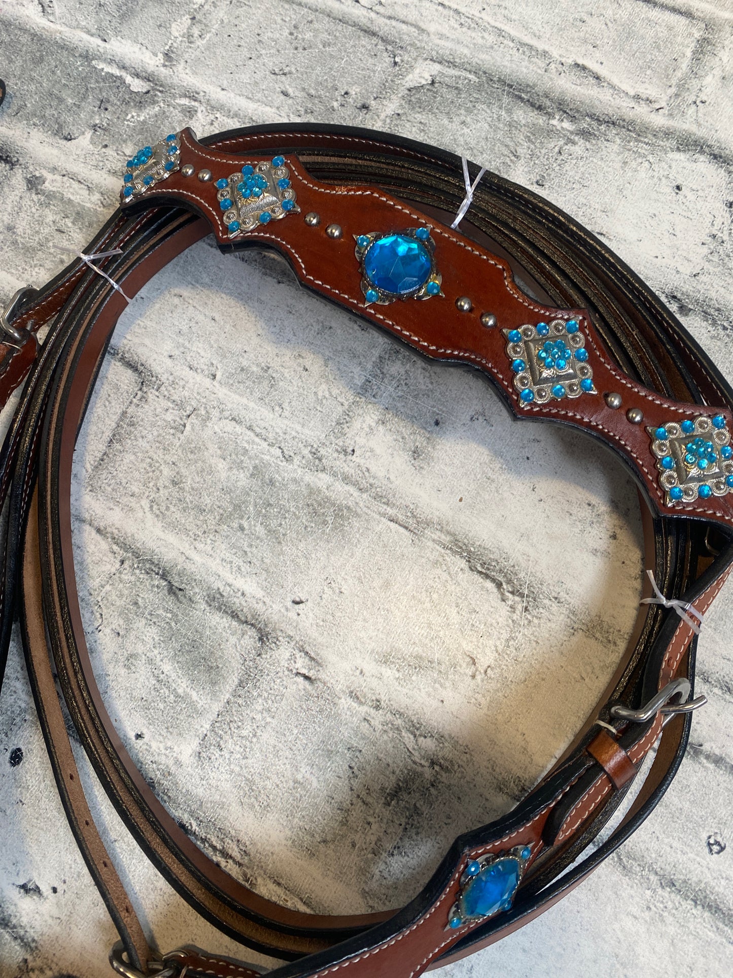 Western Blue Jewel Headstall + Reins + Breast Collar NEW