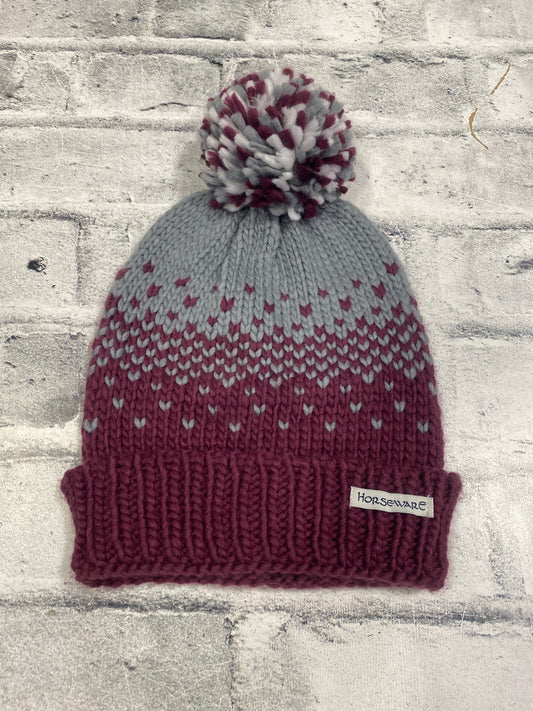 Horsewear Knit Toque Grey & Burgundy