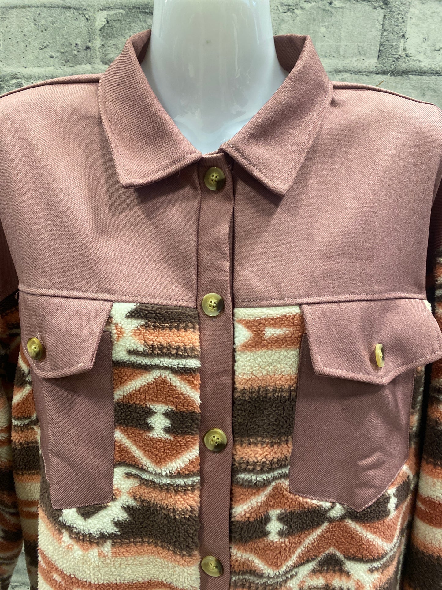 Aztec Pattern Polar Fleece Jacket Rose/Coral 2XL