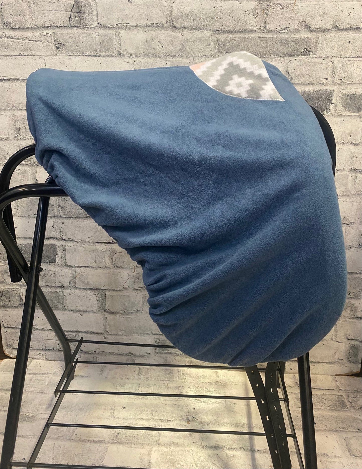 Klip Klop Kreations Fleece English Saddle Cover - Blue + Aztec Print