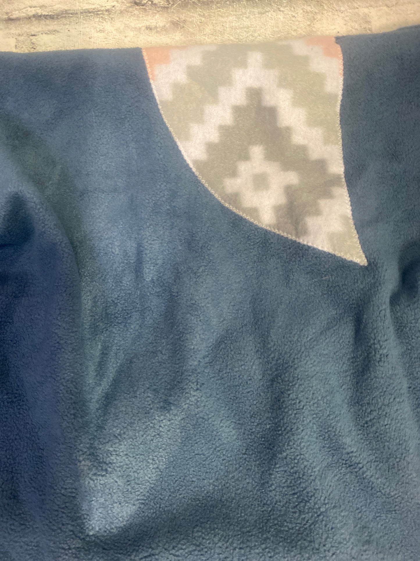 Klip Klop Kreations Fleece English Saddle Cover - Blue + Aztec Print