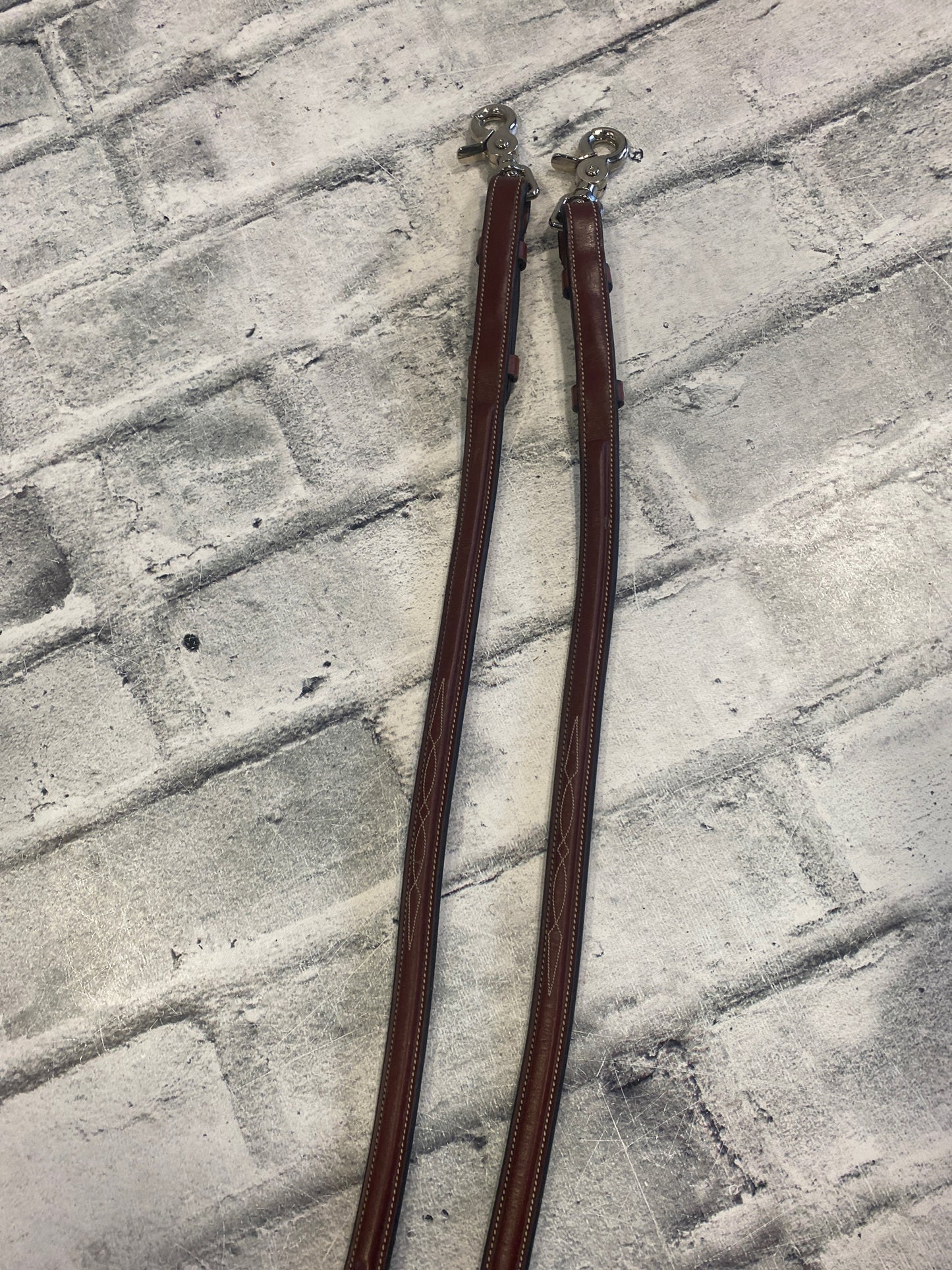 Fancy Stitched Laced Rein Double Dog Leash Brown 55"