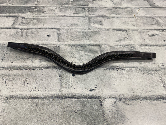 15" Exion Pro Curved Leather Browband Brown w/ Black Rhinestones