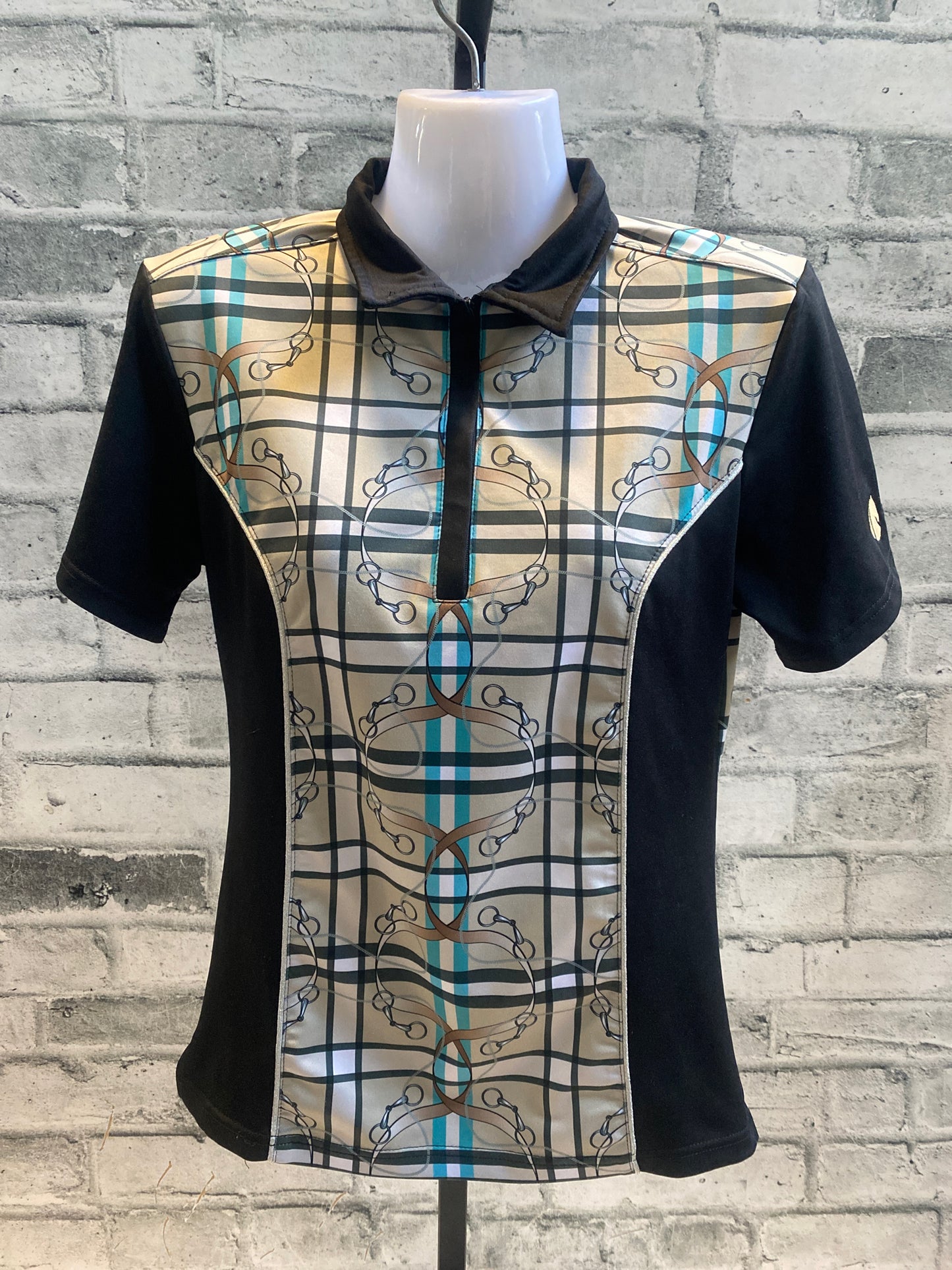 Arista Equestrian Tack Print Zip Up Polo Shirt S