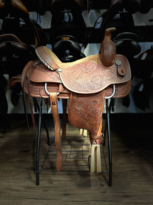 16" Circle Y All Around Roping Saddle + Breastplate (Full OH - 7" Gullet)