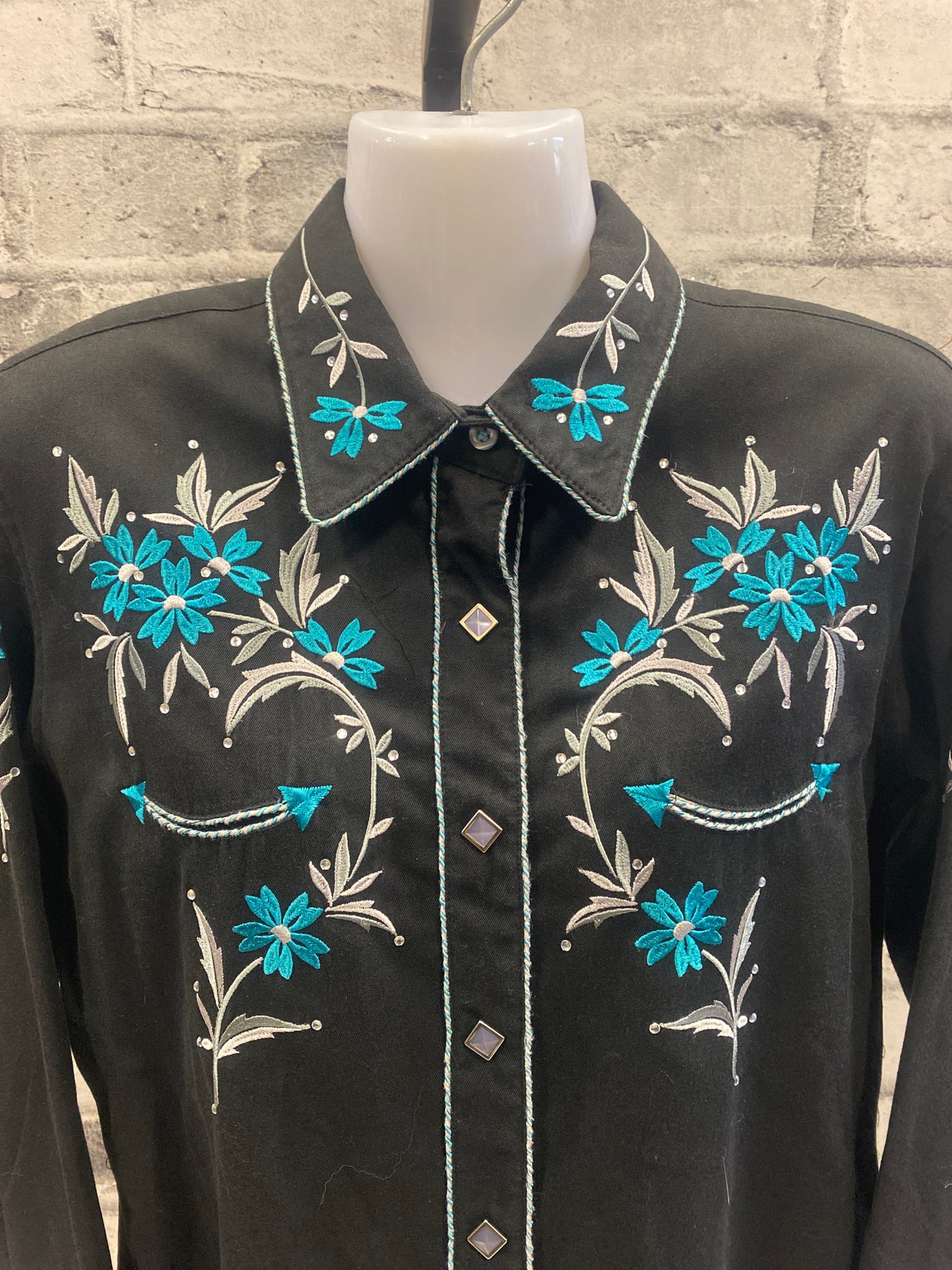 Panhandle Slim Button Down LS Shirt Black/Turq L