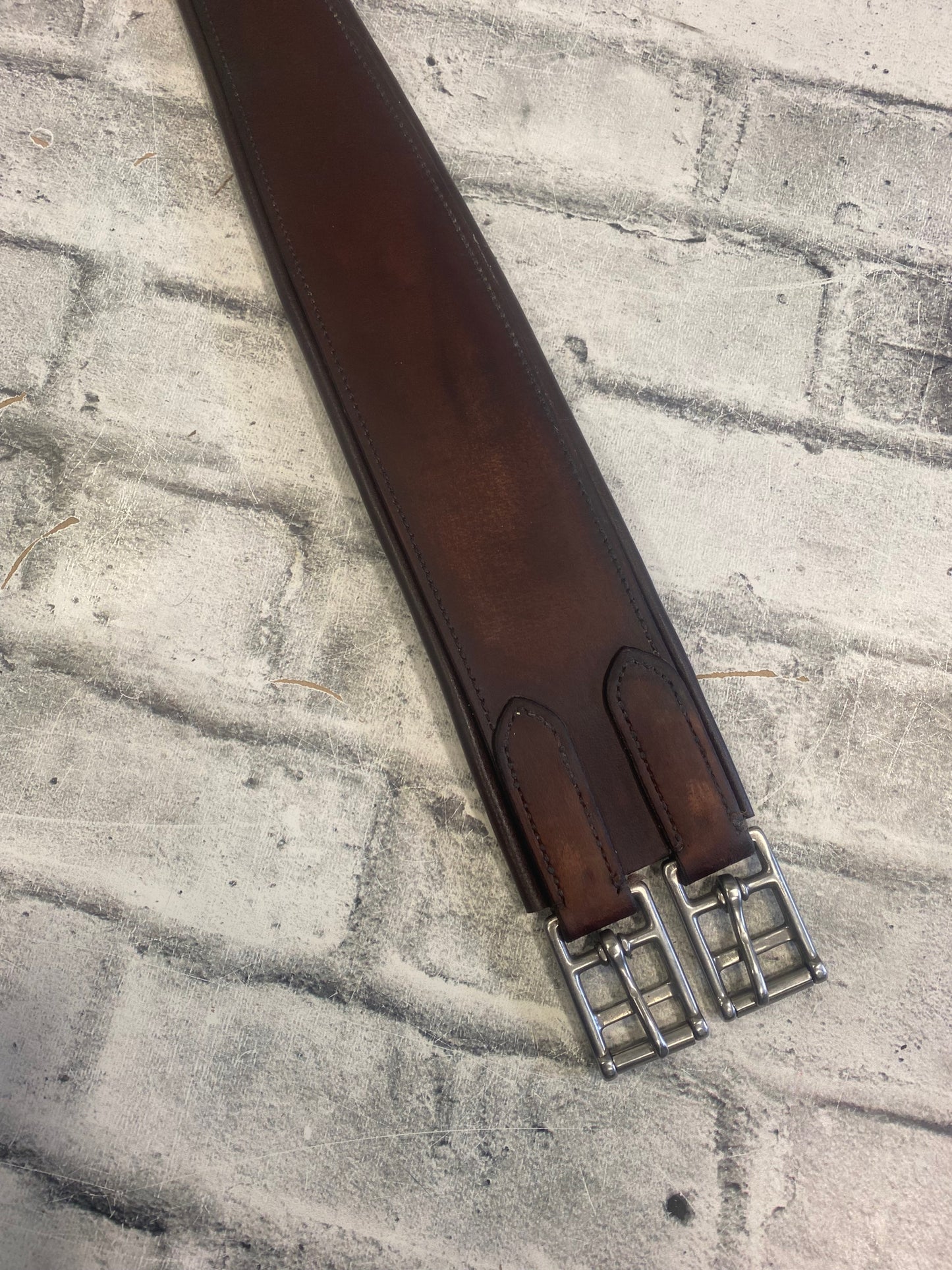 52" Leather Girth w One Side Elastic Brown