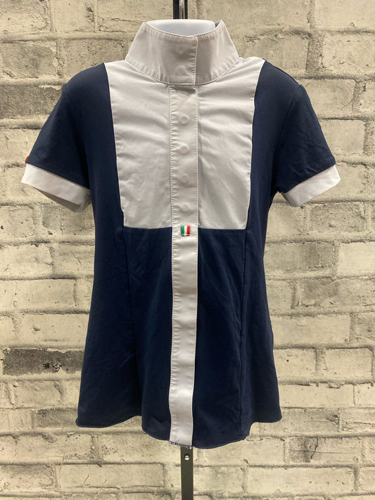 For Horses SS Show Shirt White & Navy Childrens 10