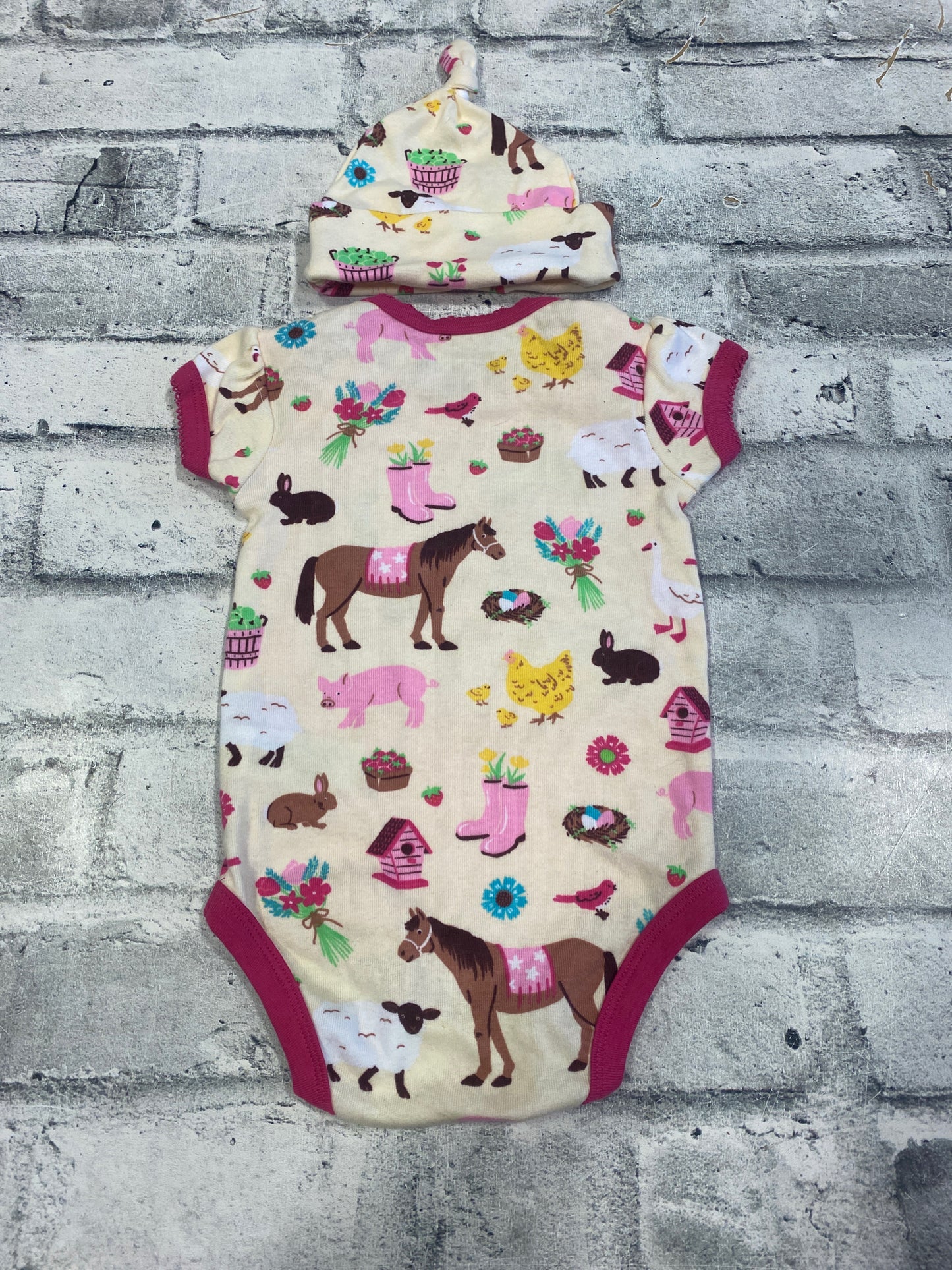 Little Blue House Onesie + Hat Pony Print 6-12m NEW