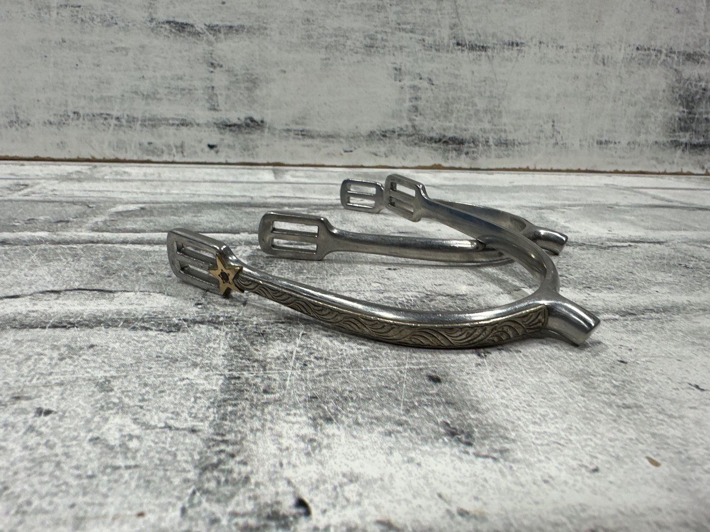 Engraved English Spurs w Real Ruby Inset