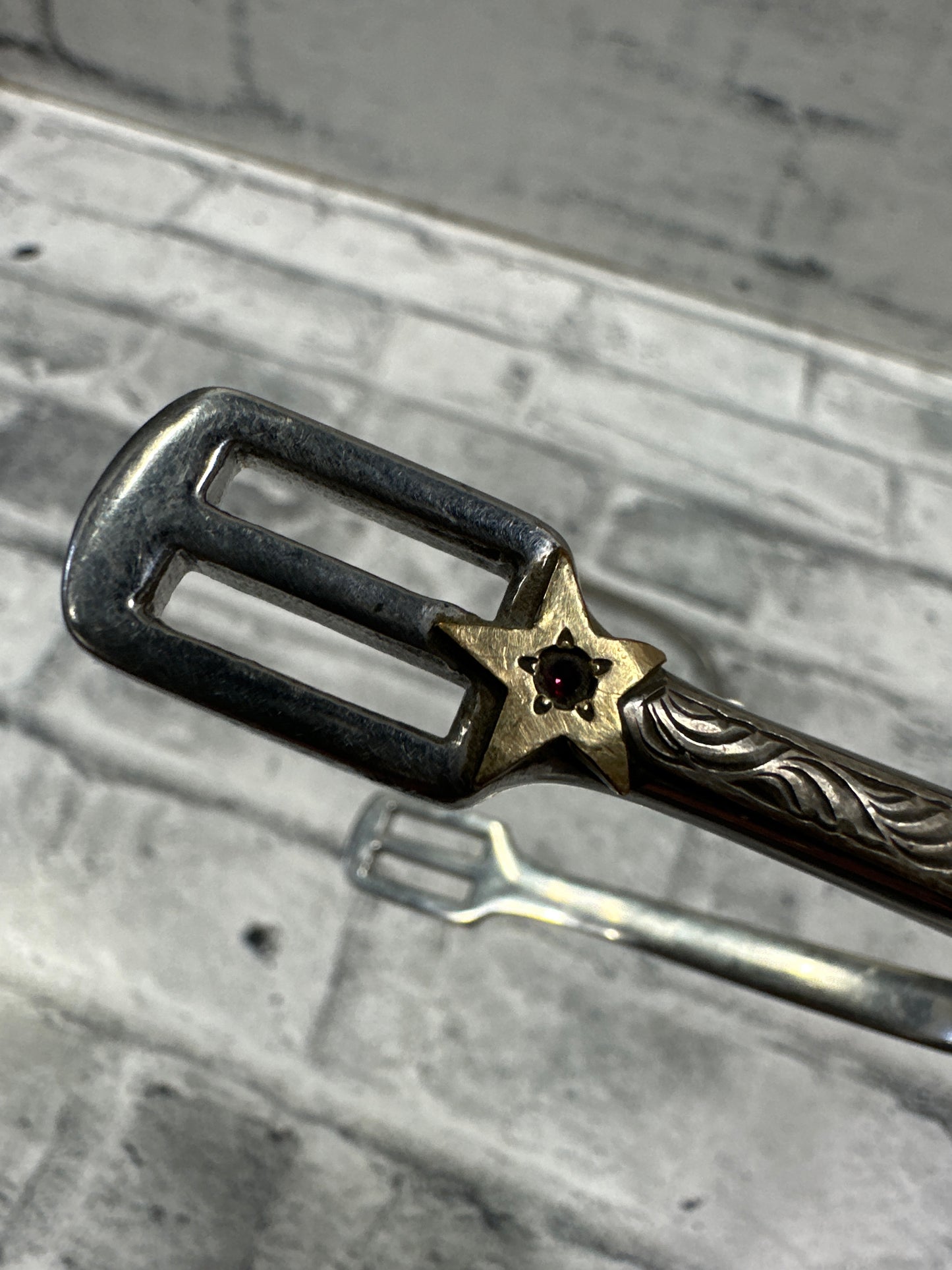 Engraved English Spurs w Real Ruby Inset