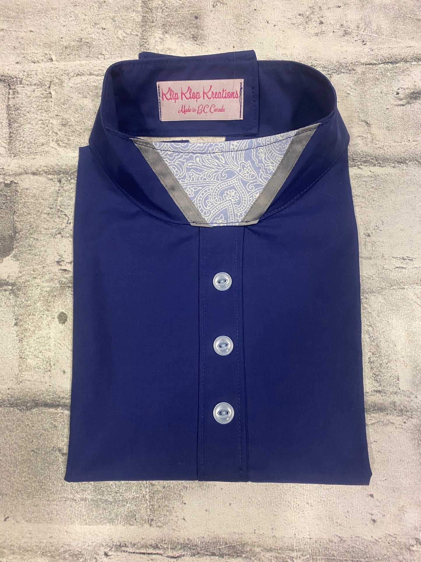 Klip Klop Kreations Dickie - Navy + Blue & White Paisley + Grey Piping