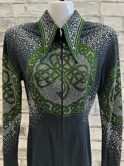 Lisa Nelle Rhinstone Zip Up Show Shirt w/Celtic Cross XS