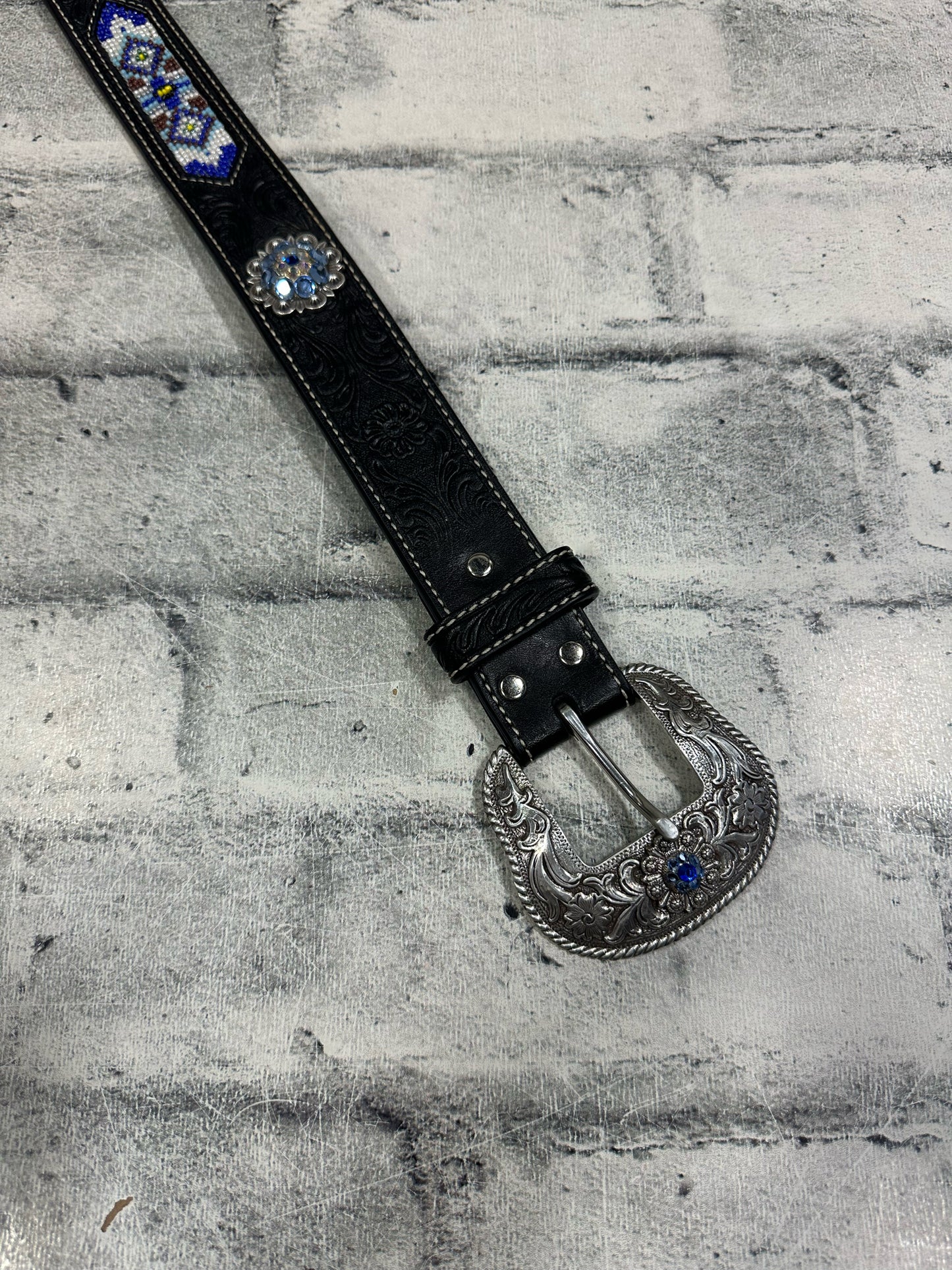 Nocona Western Beaded Belt w/ Bling Black S