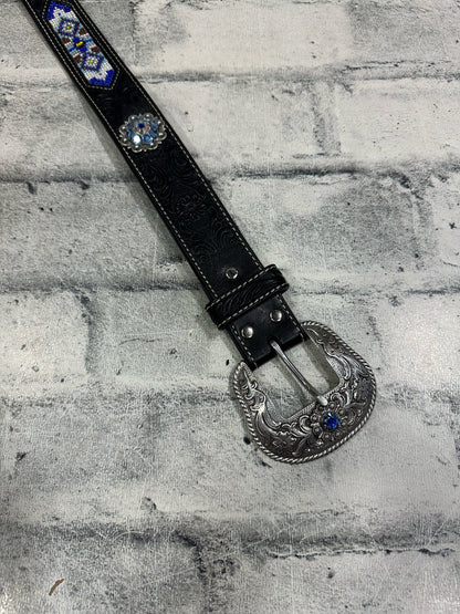 Nocona Western Beaded Belt w/ Bling Black S