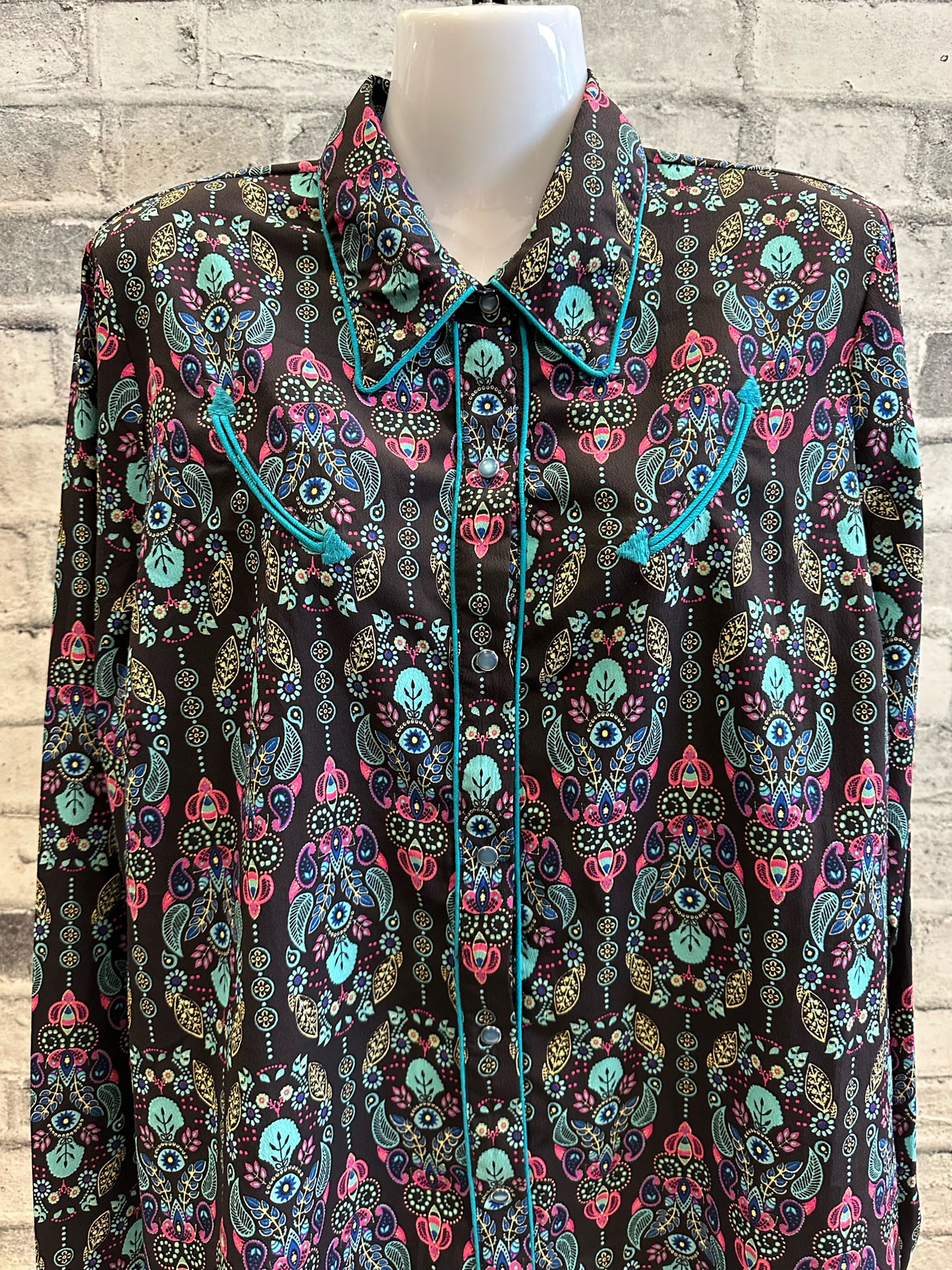 Roper Pearl Snap Show Shirt Multi/Turquoise XL