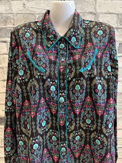 Roper Pearl Snap Show Shirt Multi/Turquoise XL