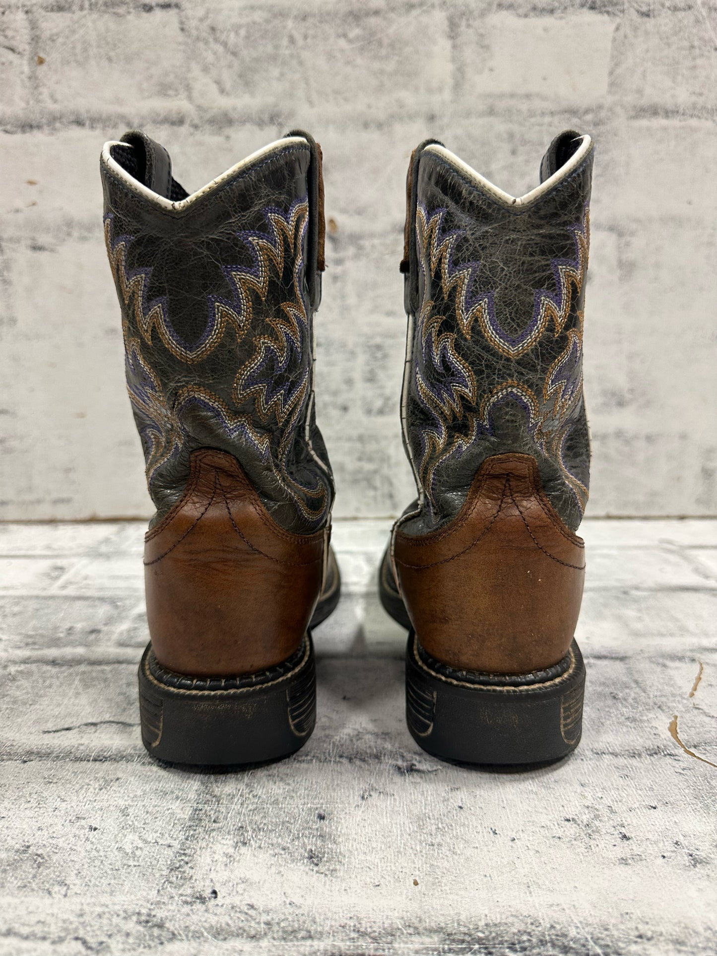 Old West Square Toe Cowboy Boots Grey/Purple13D