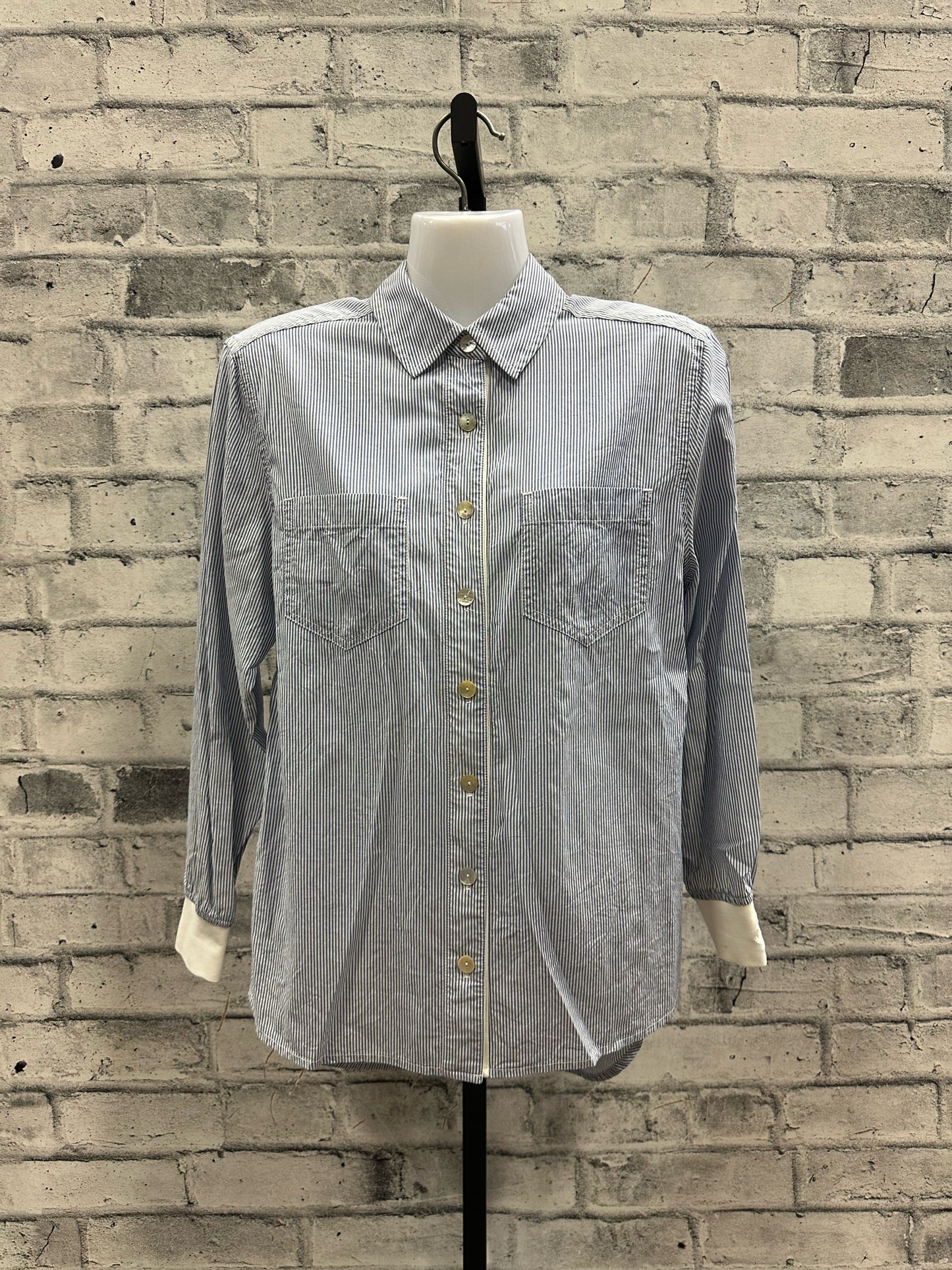 Solid Citizen Equestrian Button Up Blue Stripe XS