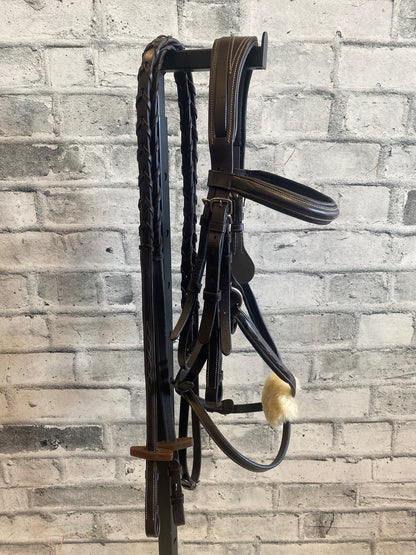 Raised Figure 8 Bridle F + Reins Dark Brown