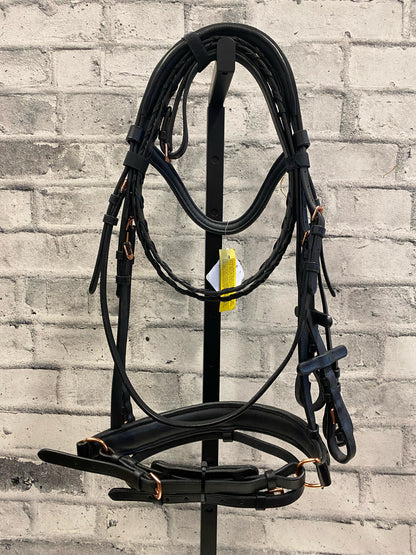 True North Patent Leather + Rose Gold Crank Nose Dressage Bridle + Reins XFull