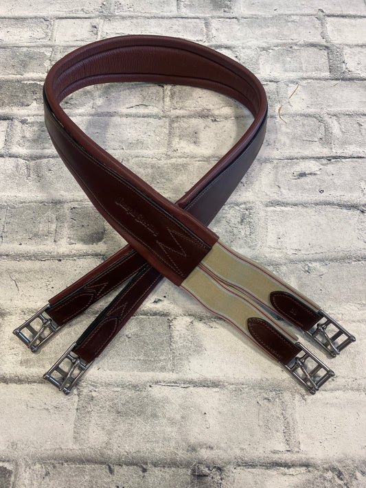 56" Joseph Sterling Leather Girth w One Side Elastic Brown
