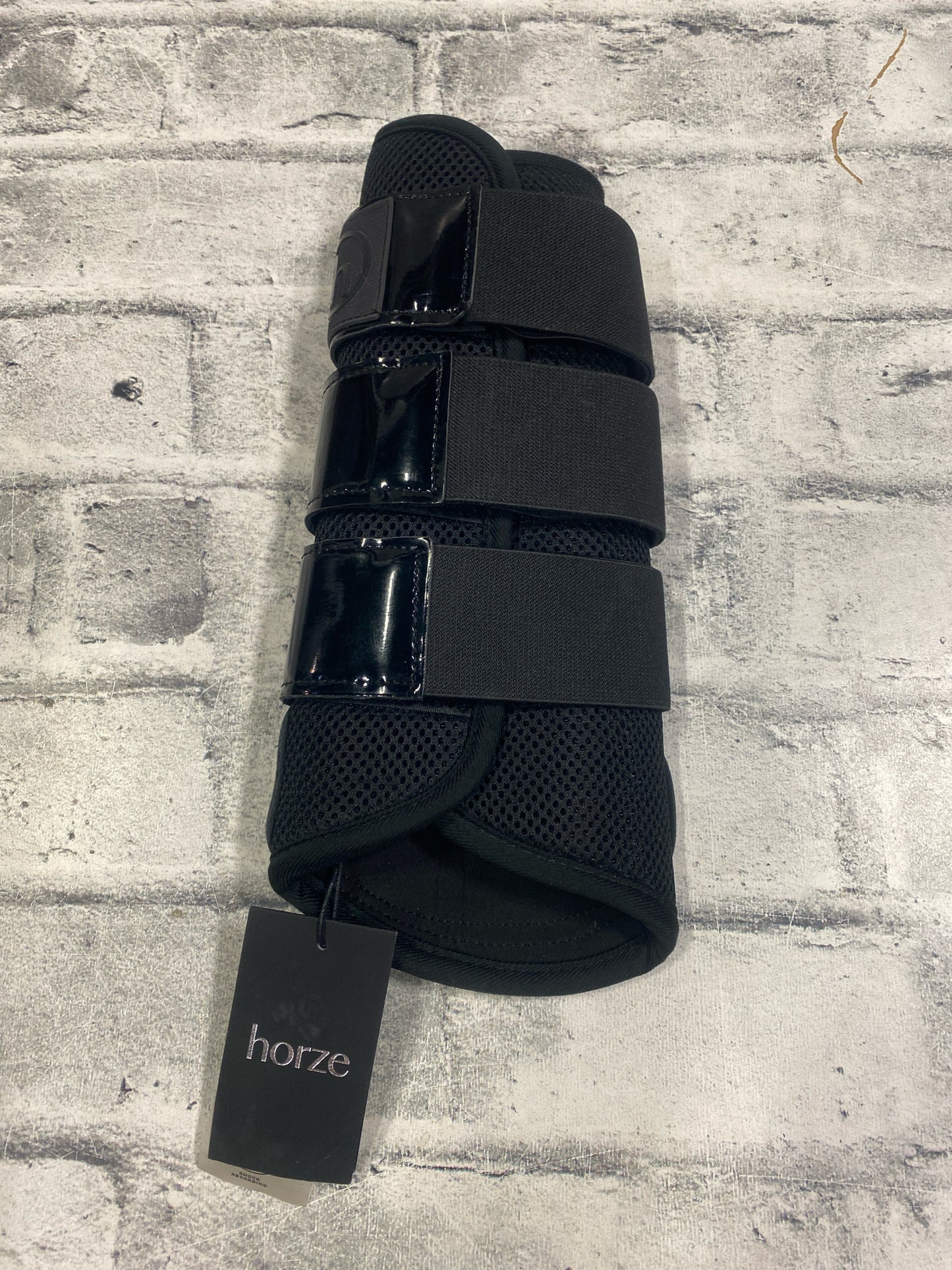 Horze Black Patent Leather Brushing Boots XL NEW