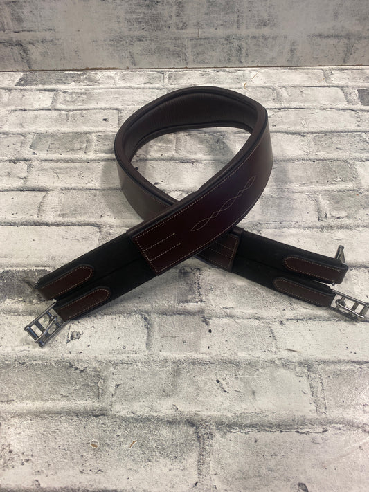 56" Black Oak Fancy Stitched Leather Girth Dark Brown