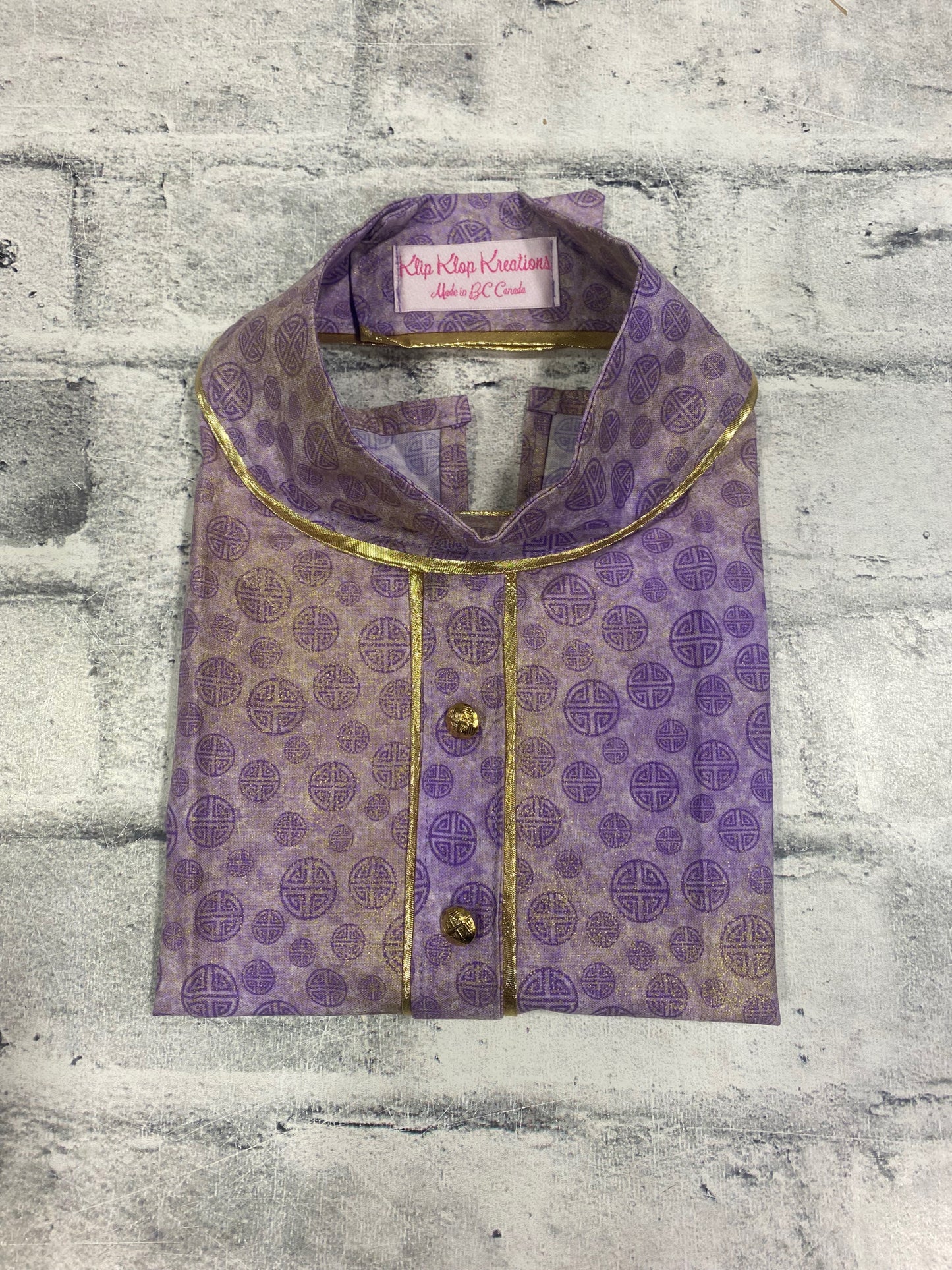 Klip Klop Kreations Dickie - Purple Circle Pattern + Gold Piping + Gold Buttons